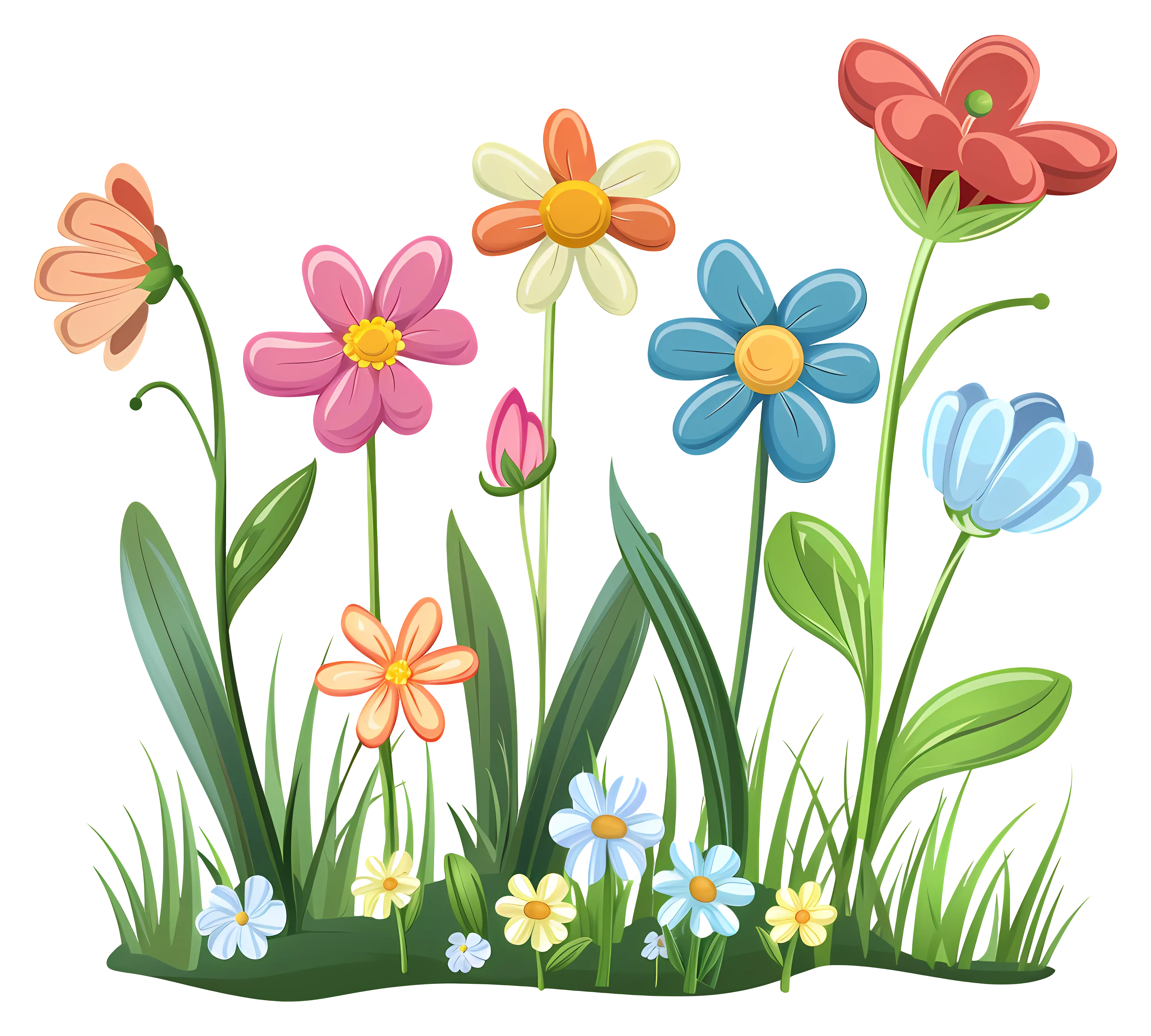 Colorful Cartoon Flowers in Nature
