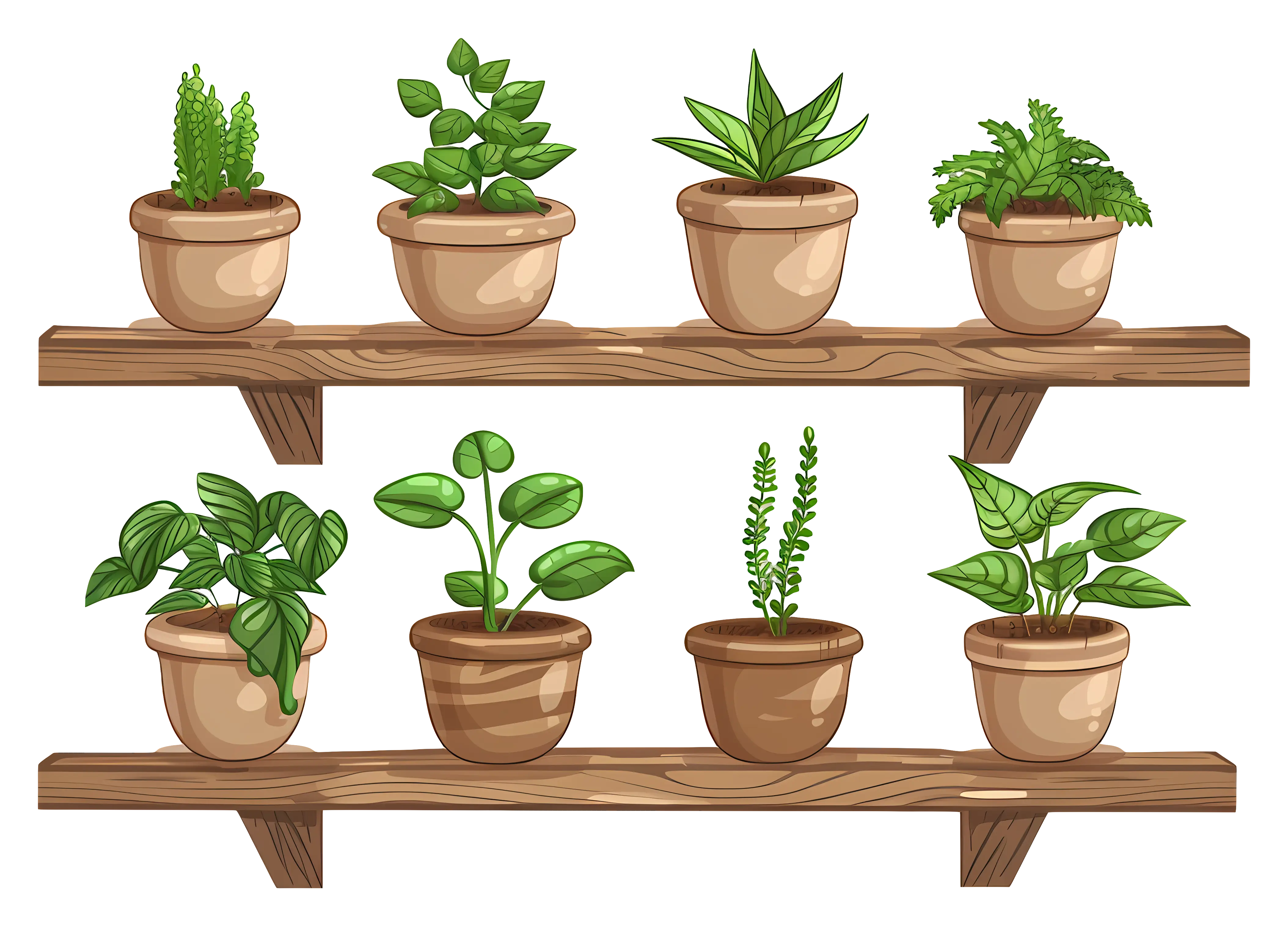 Potted Plants on Wooden Shelves