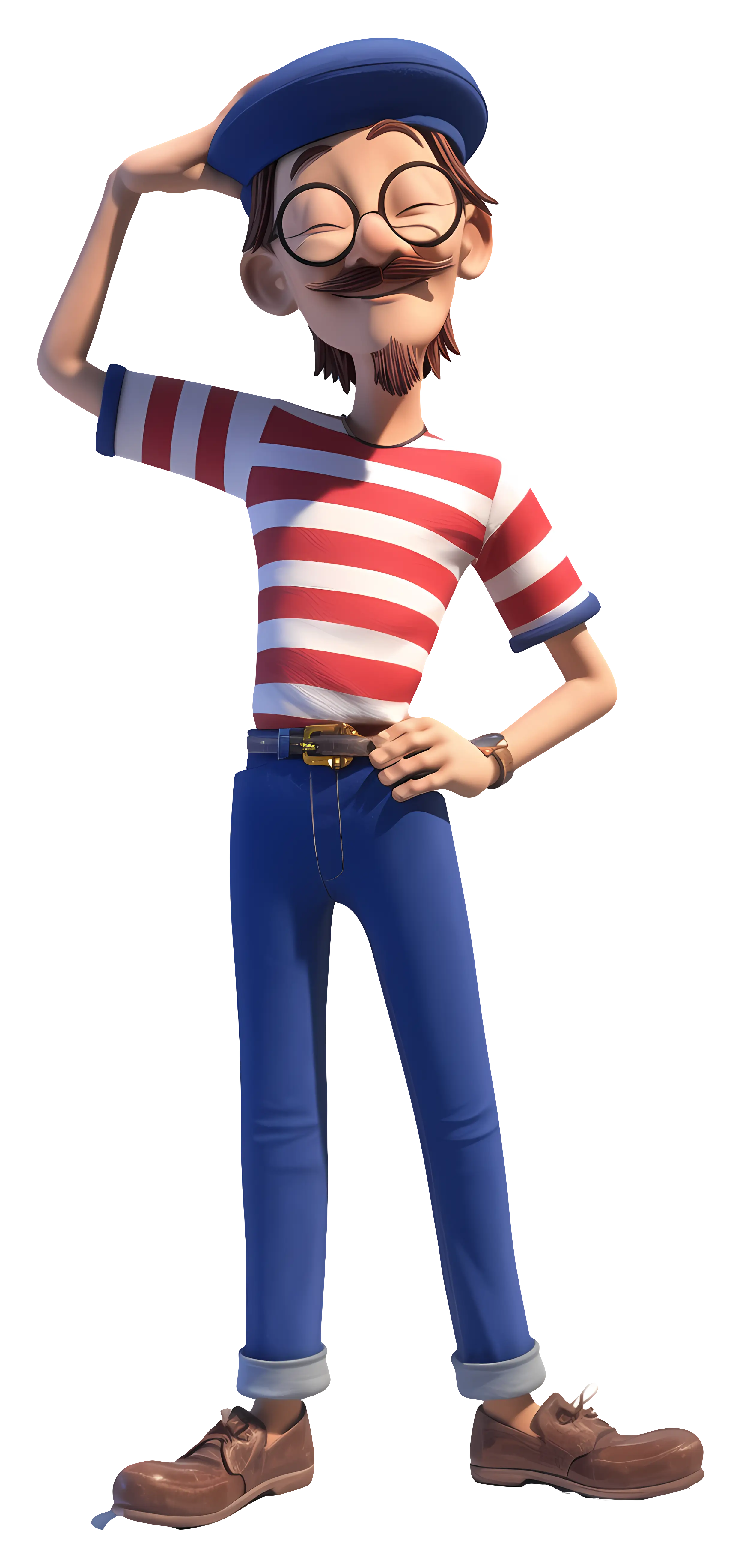Cartoon Man in Striped Shirt and Glasses