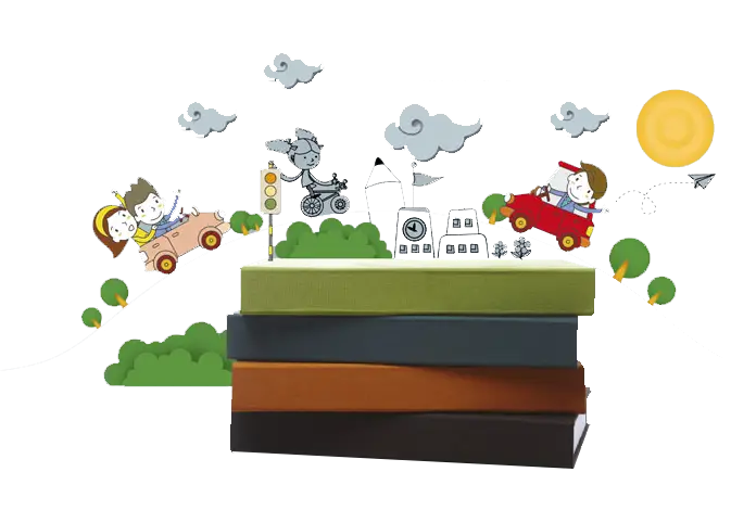 Stack of Books with Children and Cars