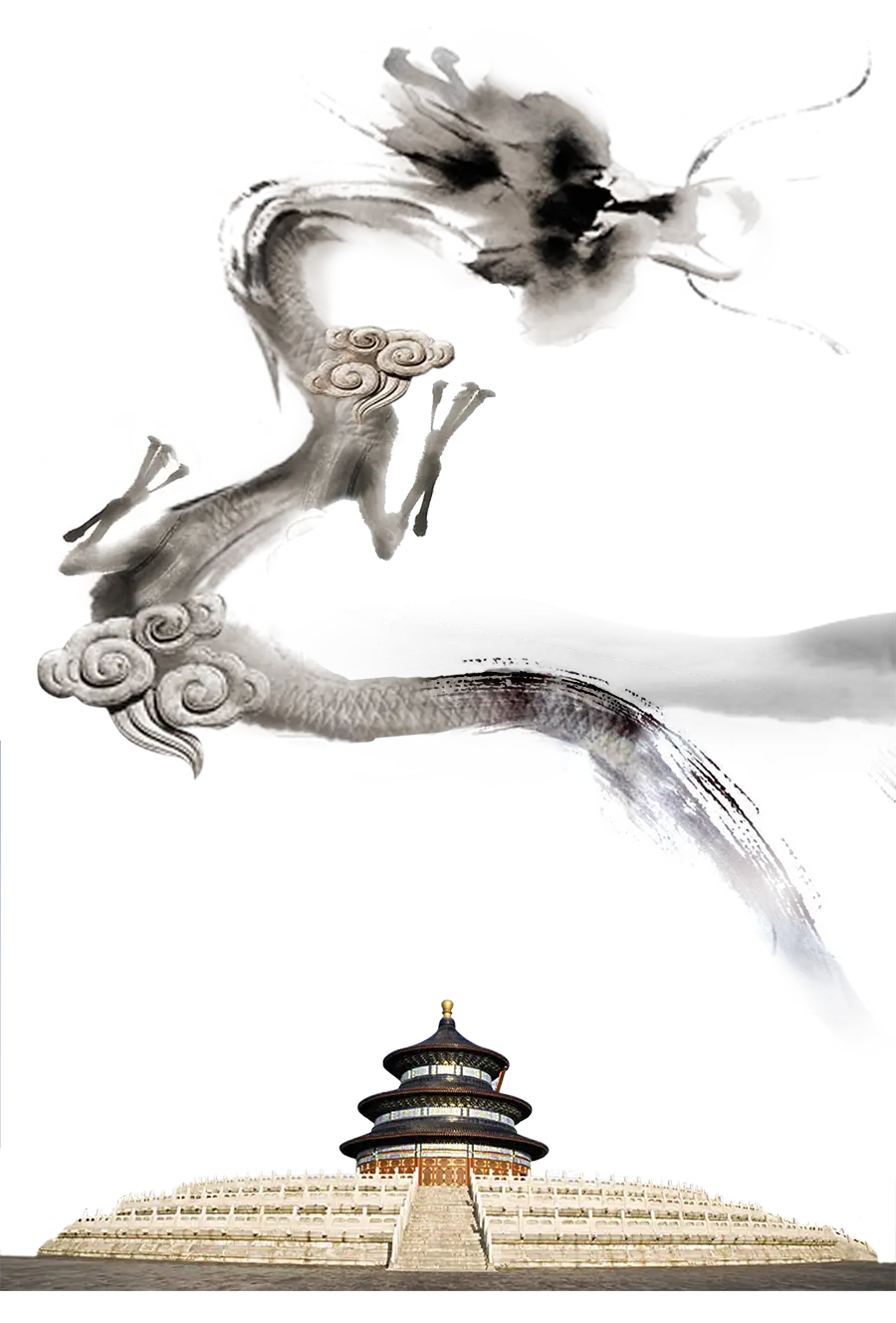 Temple with Mythical Dragon Art