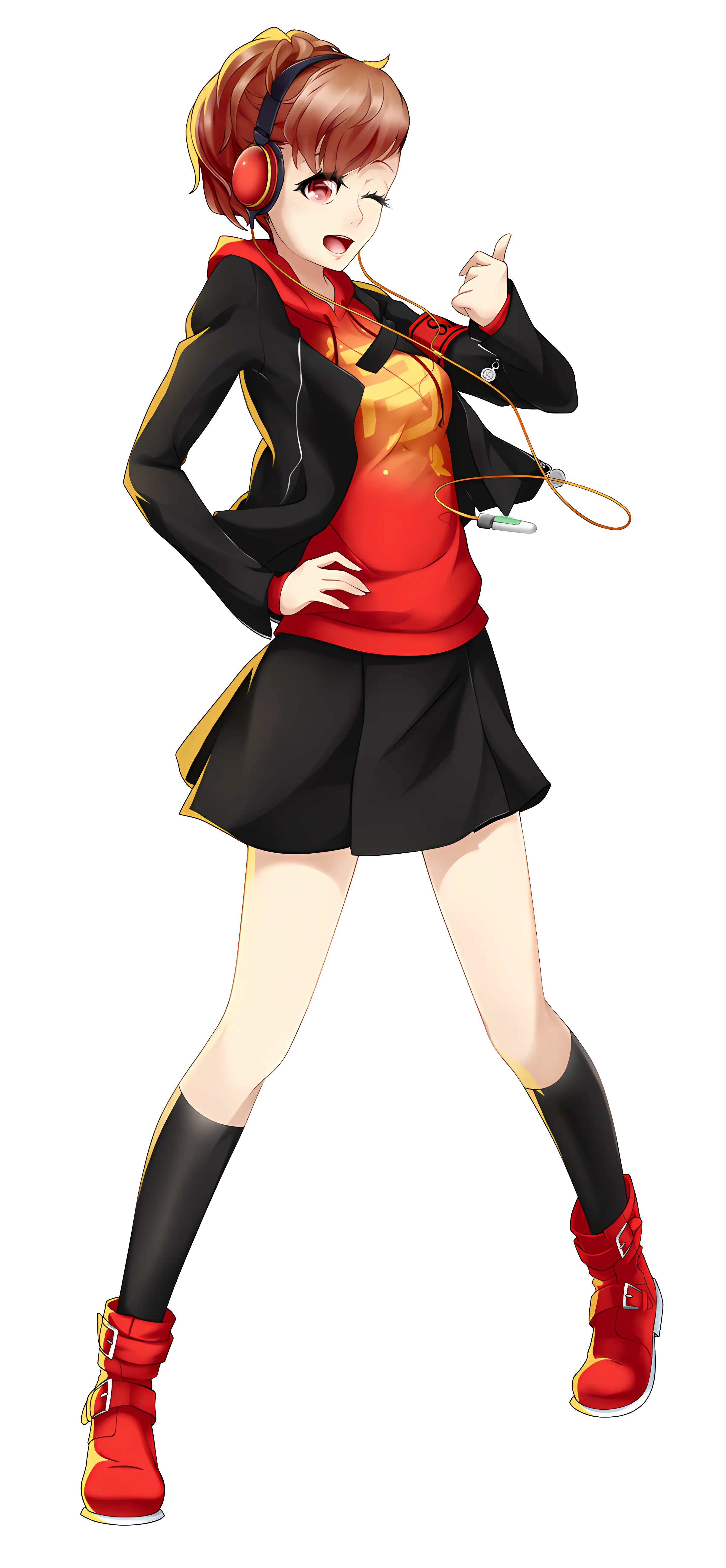 Anime Girl with Headphones and Stylish Outfit