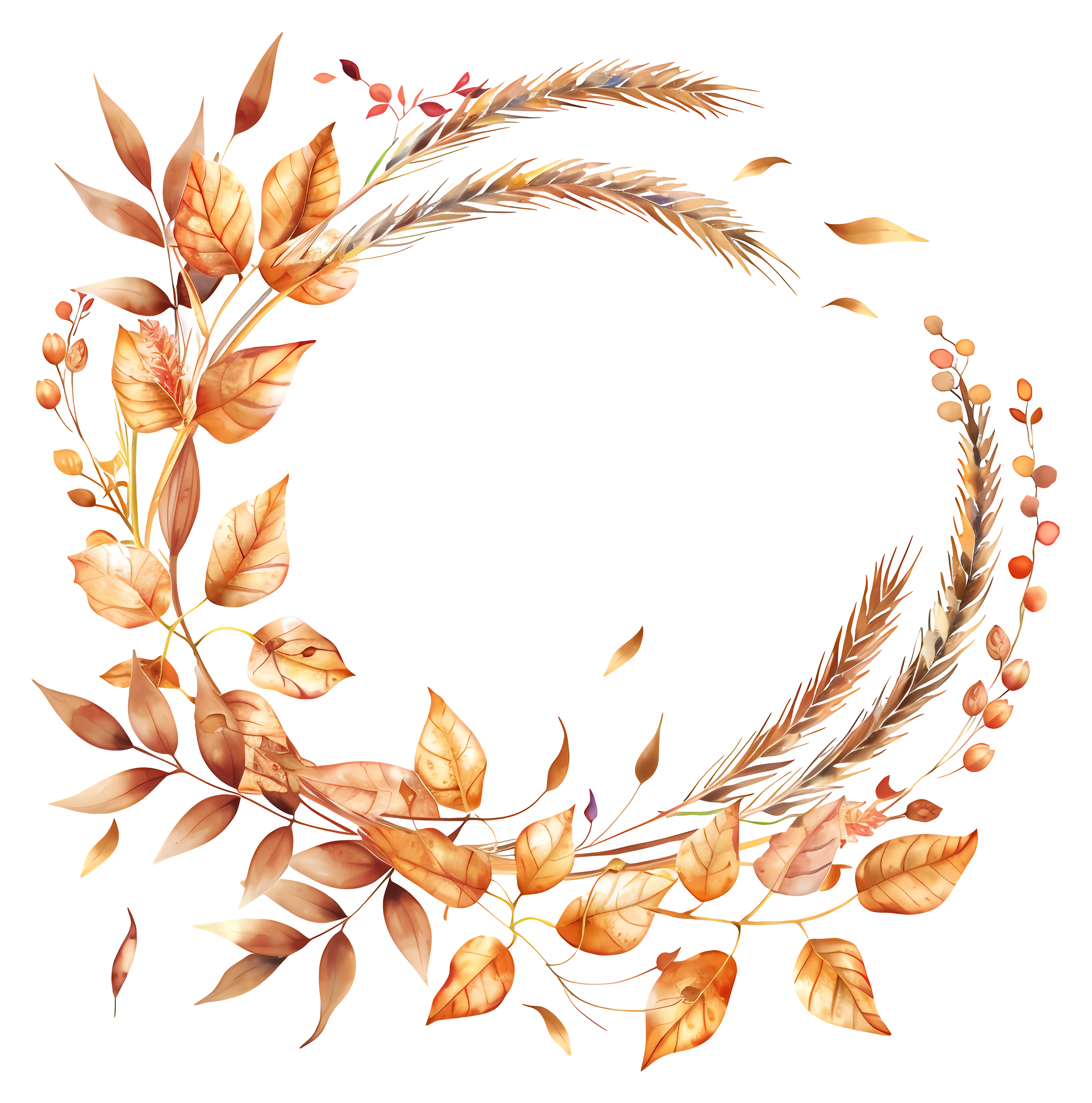 Autumn Wreath with Golden Leaves and Grains