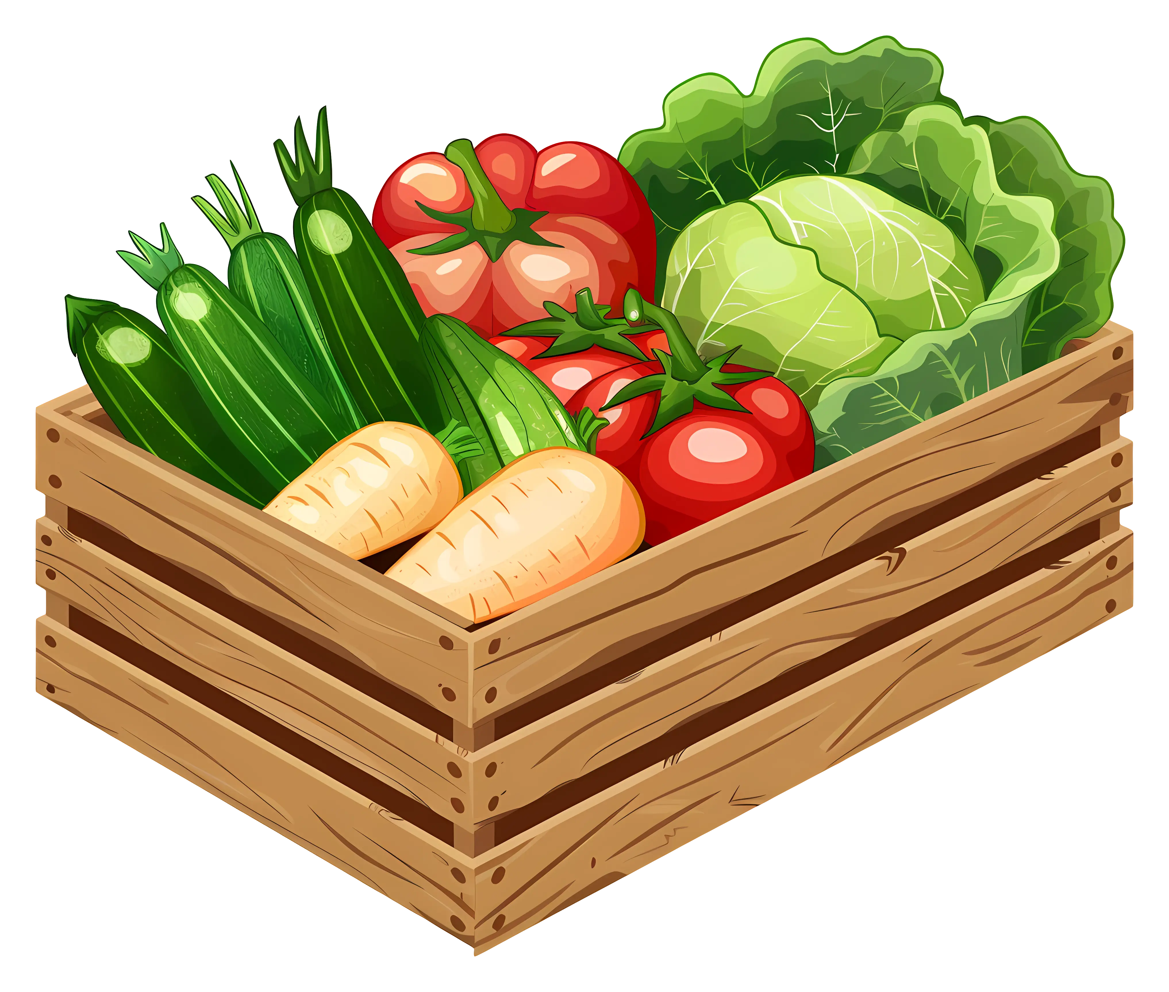 Wooden Crate with Fresh Vegetables