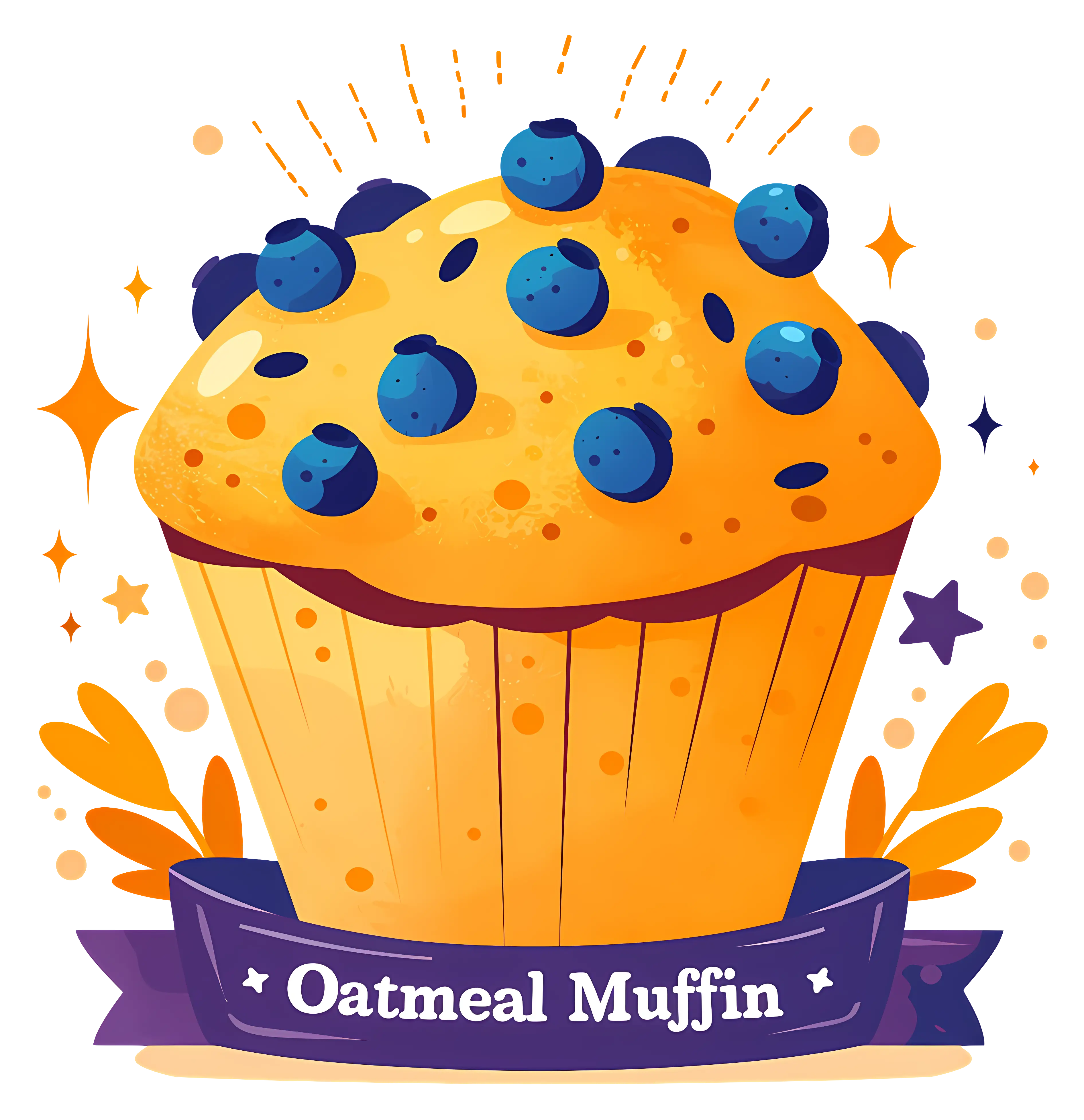 Oatmeal Muffin With Blueberries and Decorative Elements