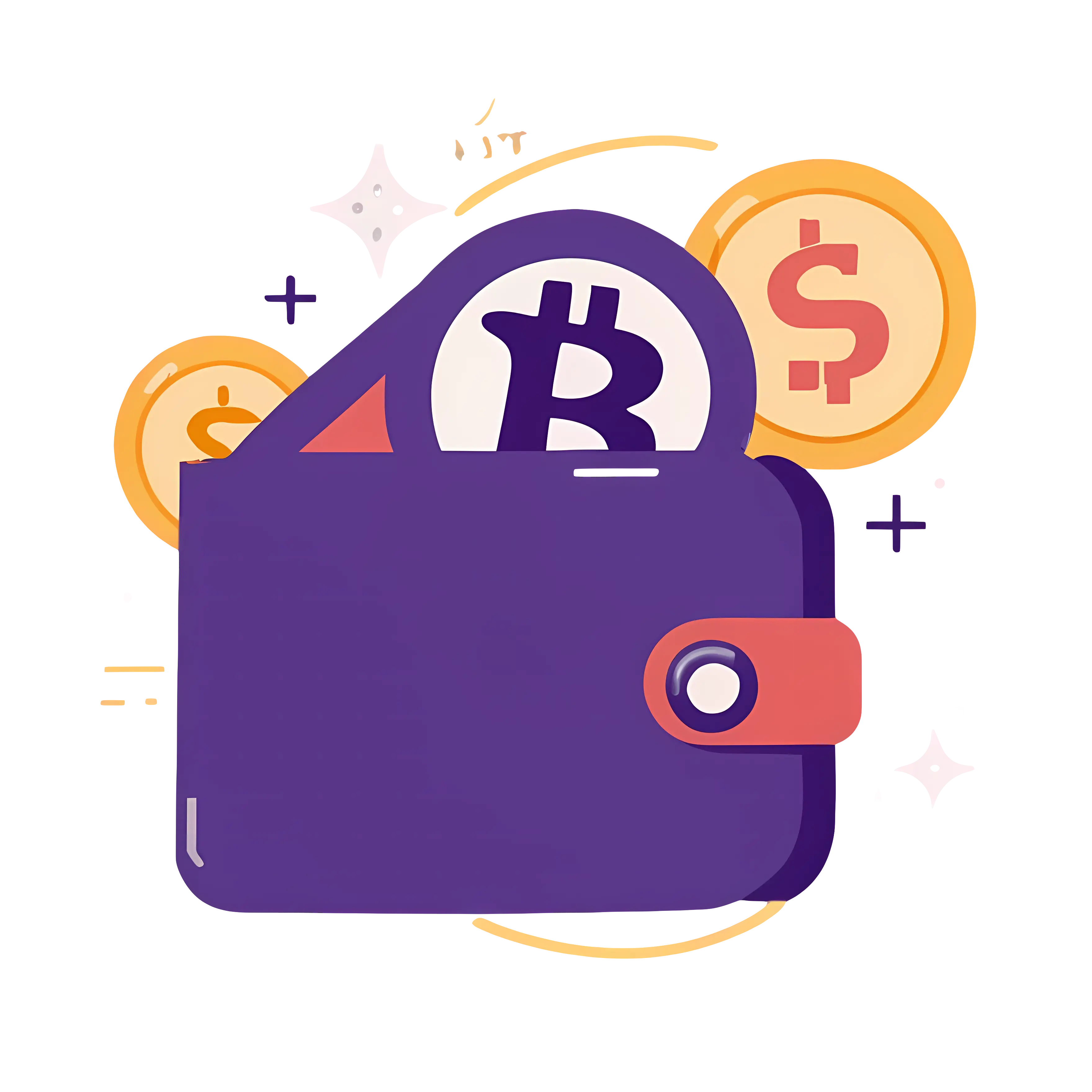 Digital Purple Wallet with Cryptocurrency and Coins