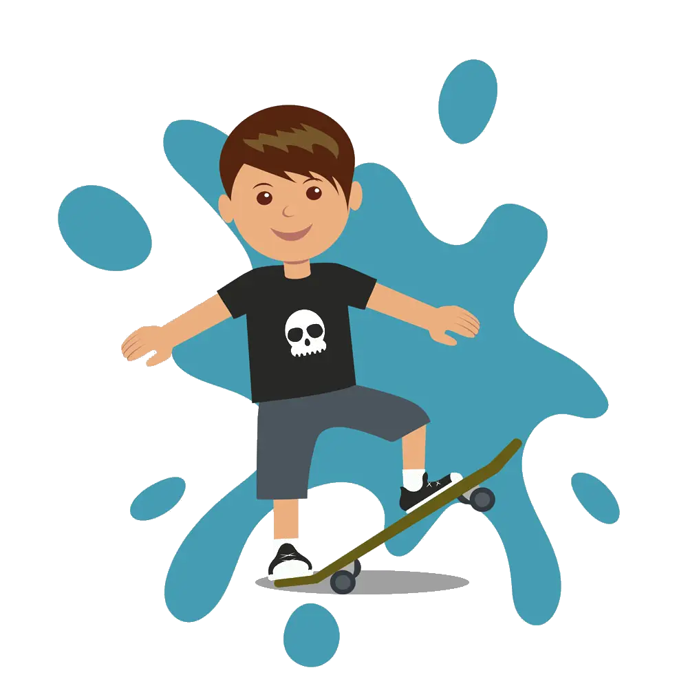 Boy Skateboarding Cartoon With Splash Design