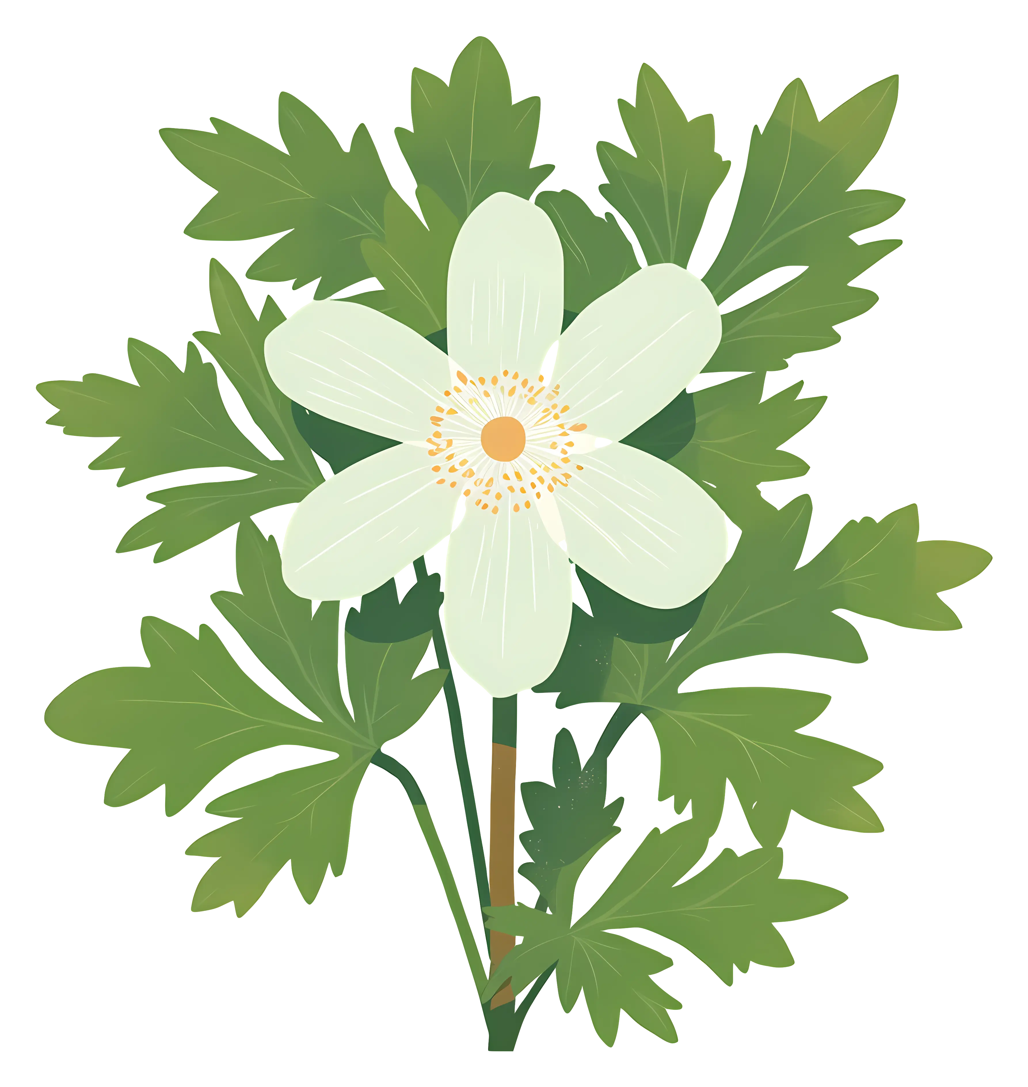 White Flower with Green Leaves