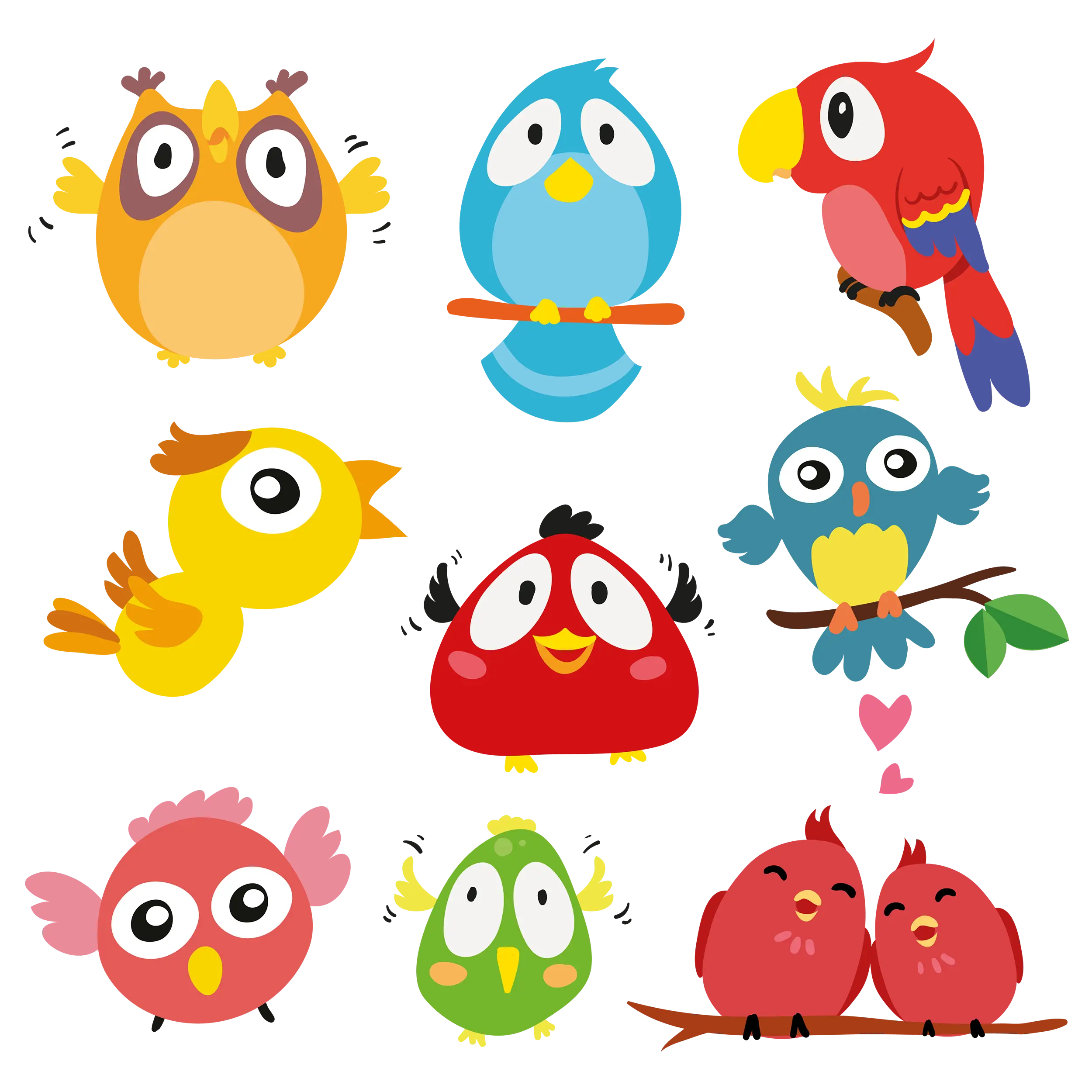 Colorful Birds in Cartoon Style