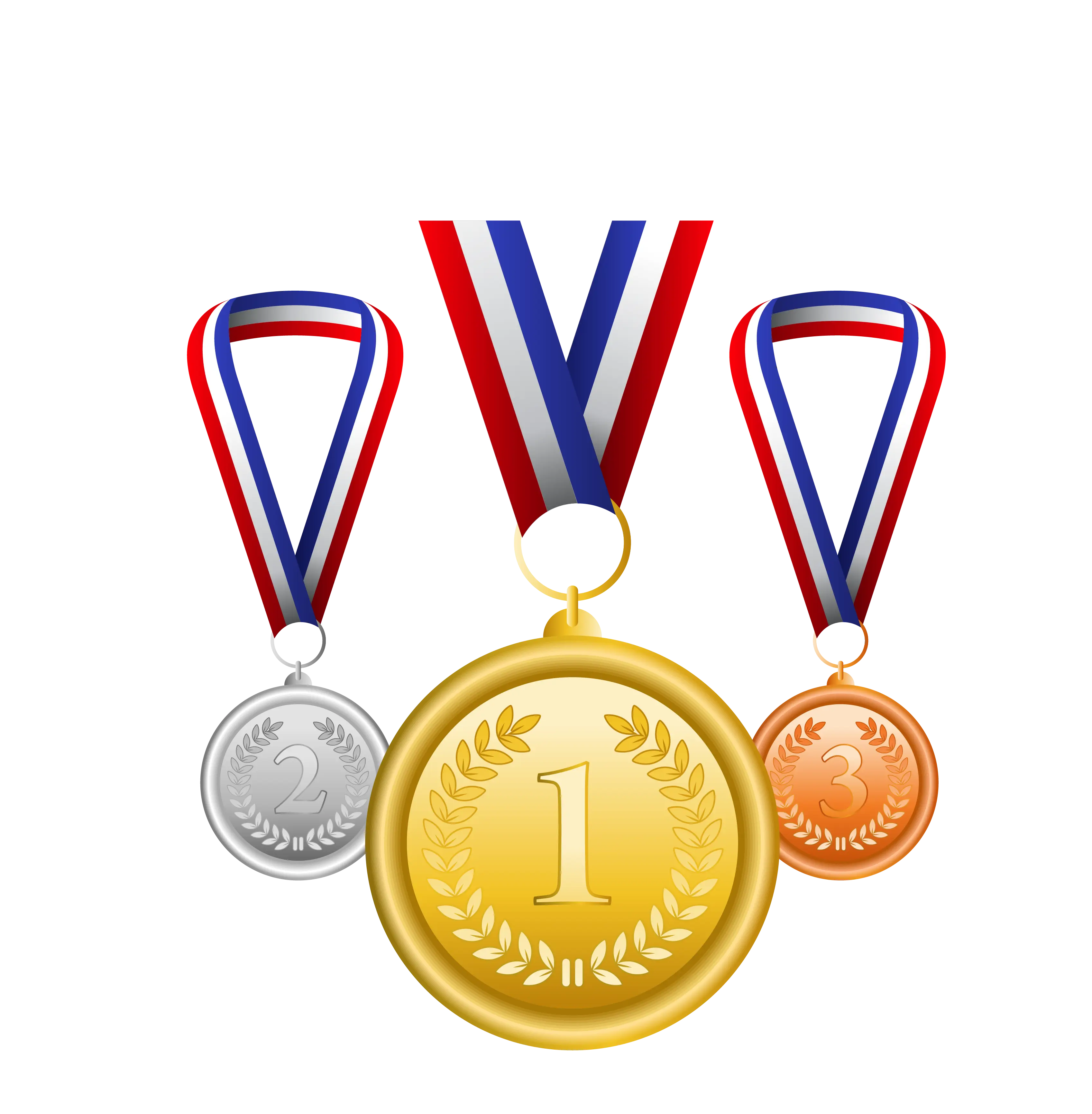 Gold, Silver, and Bronze Medals with Ribbons
