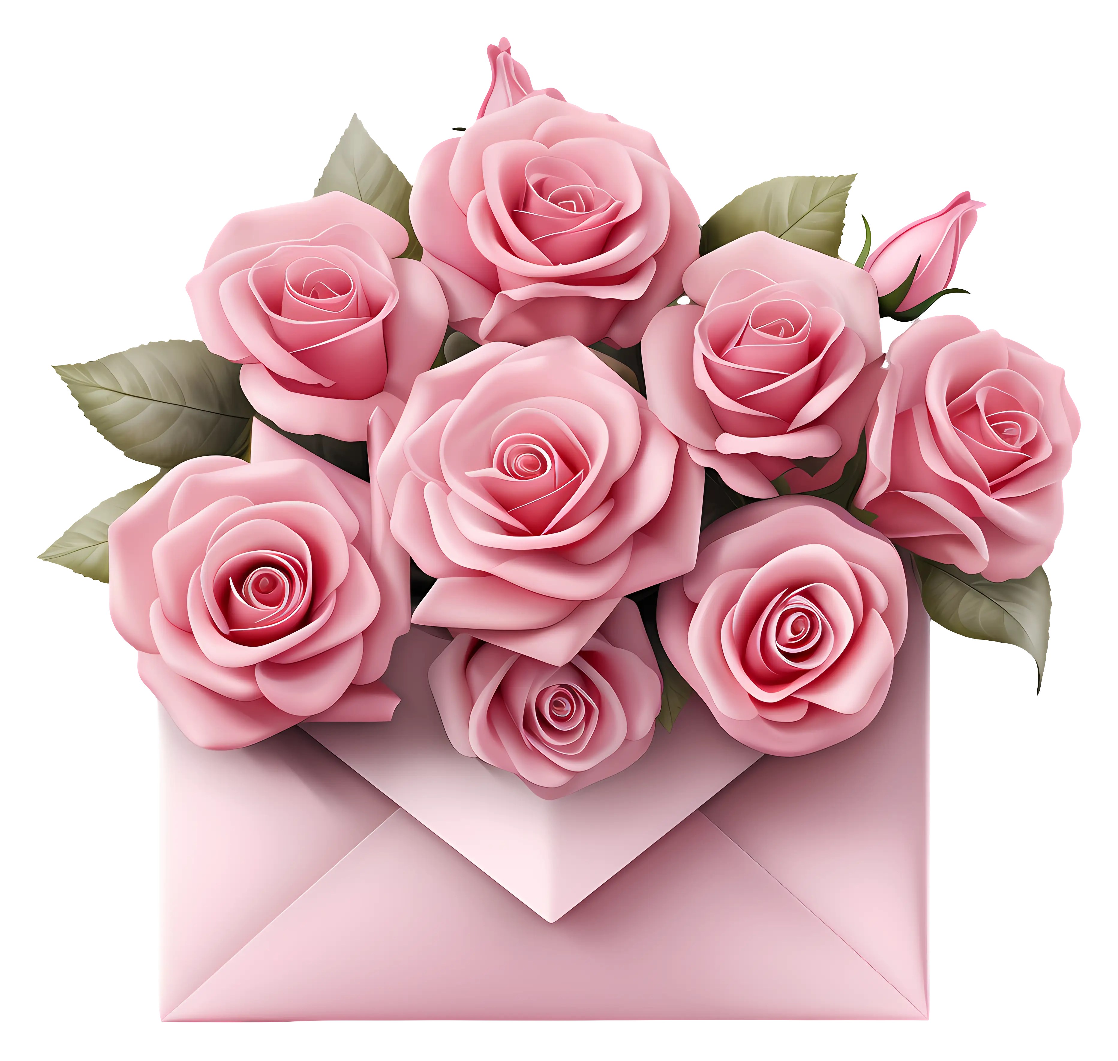 Pink Roses in Decorative Envelope for Love and Romance