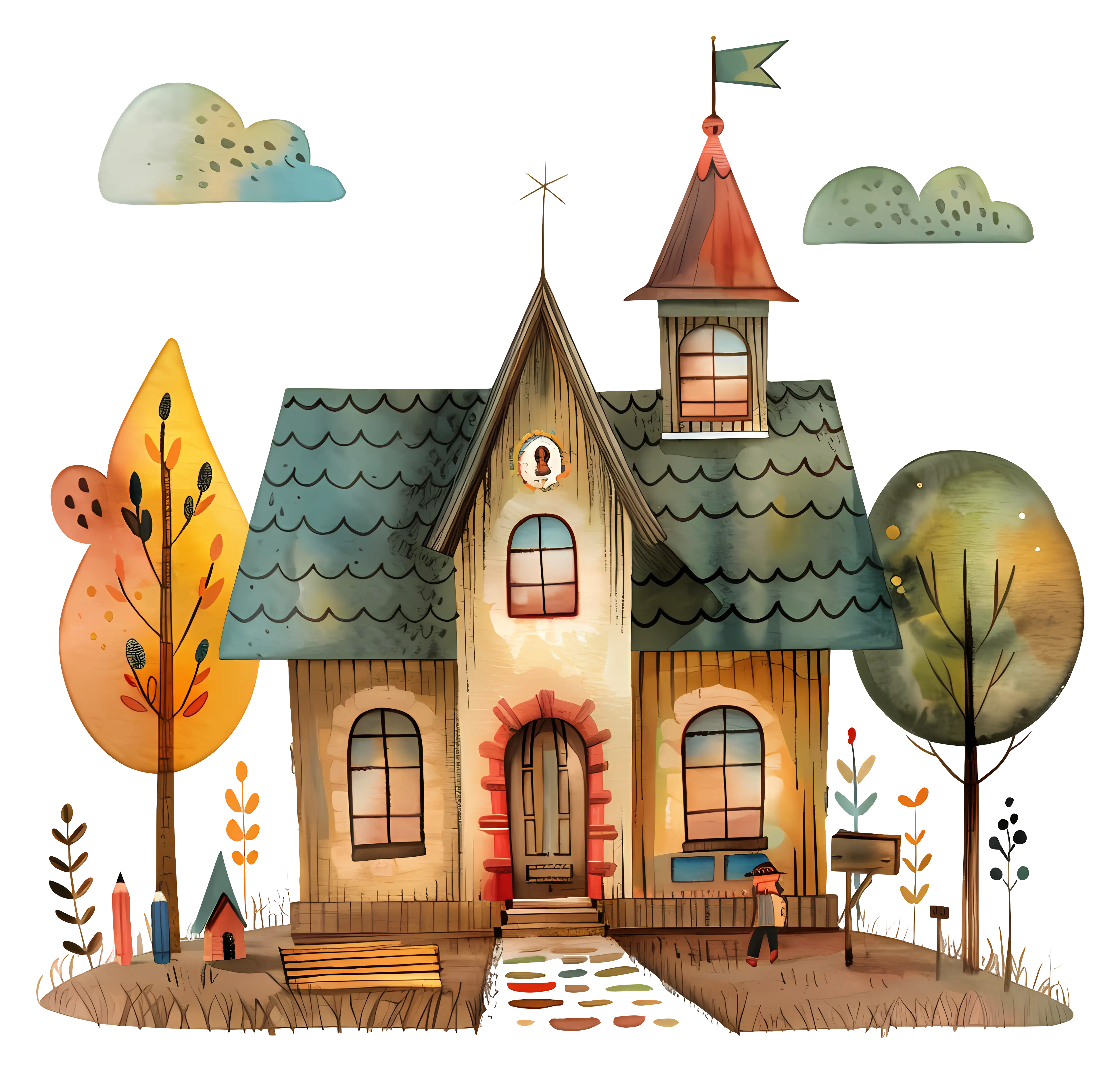 Cute Autumn-Themed House Illustration