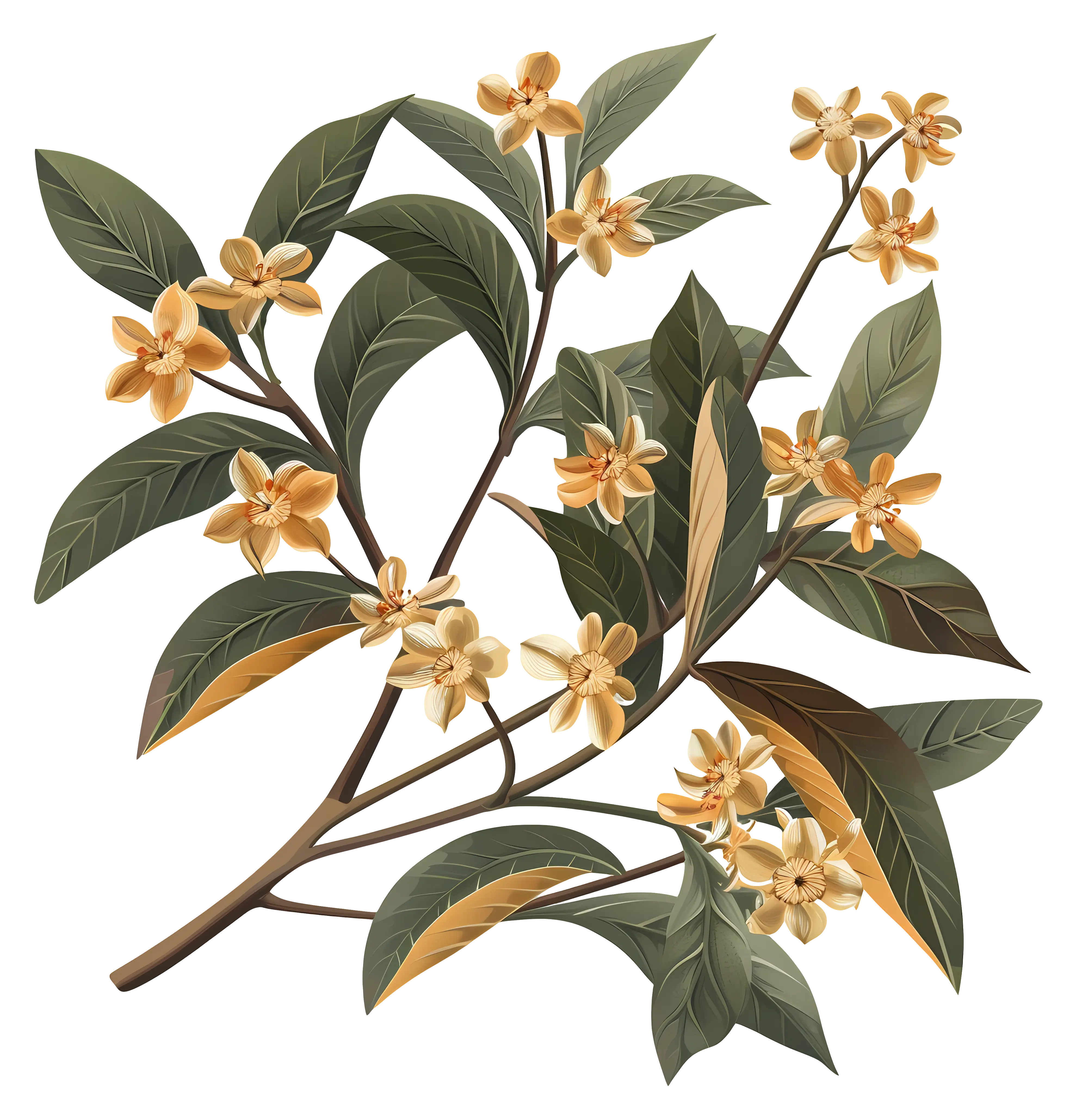 Yellow Osmanthus Flower Branch Illustration