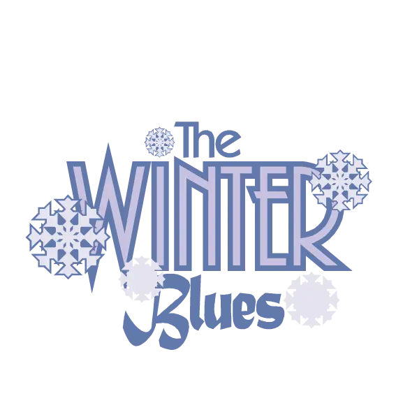 The Winter Blues Text with Snowflakes