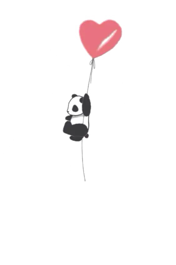 Adorable Panda Floating with Heart Balloon