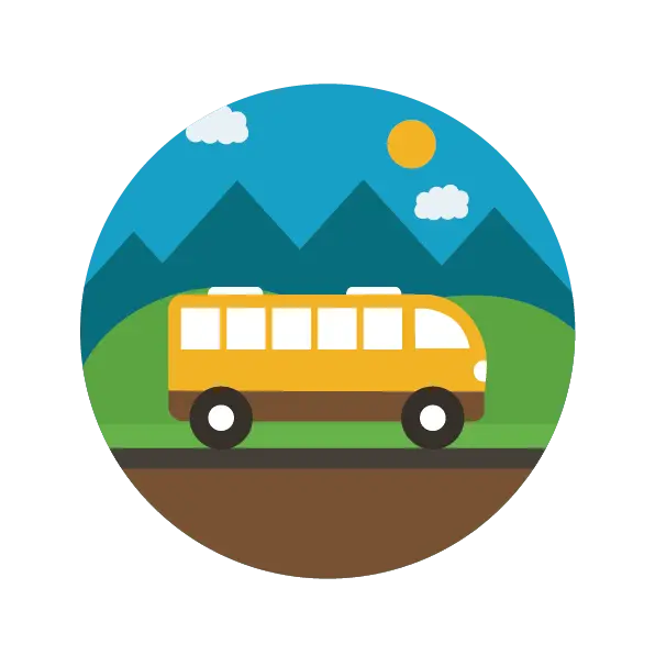 Yellow Bus in Scenic Landscape