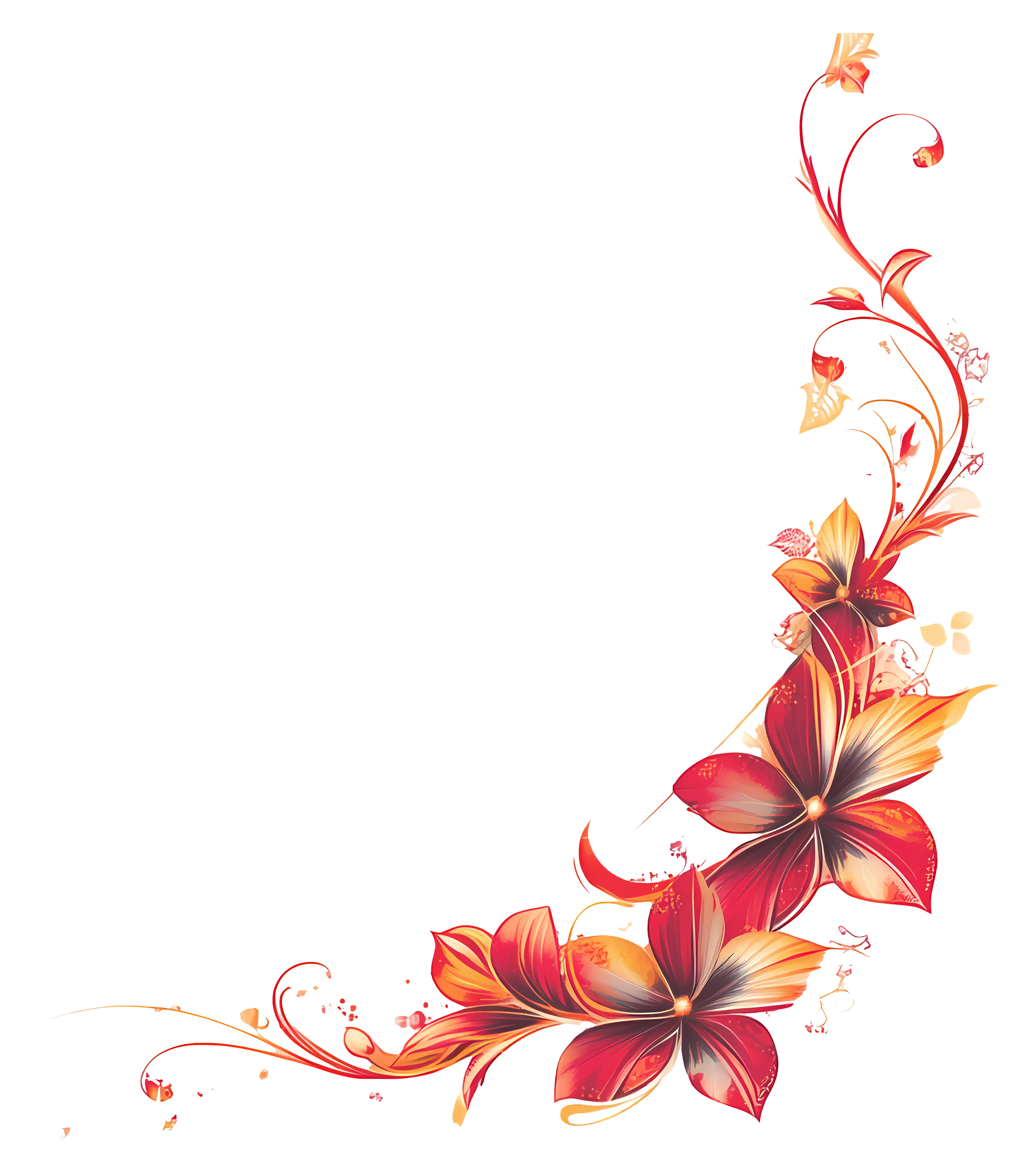 Floral Border with Red Flowers Pattern