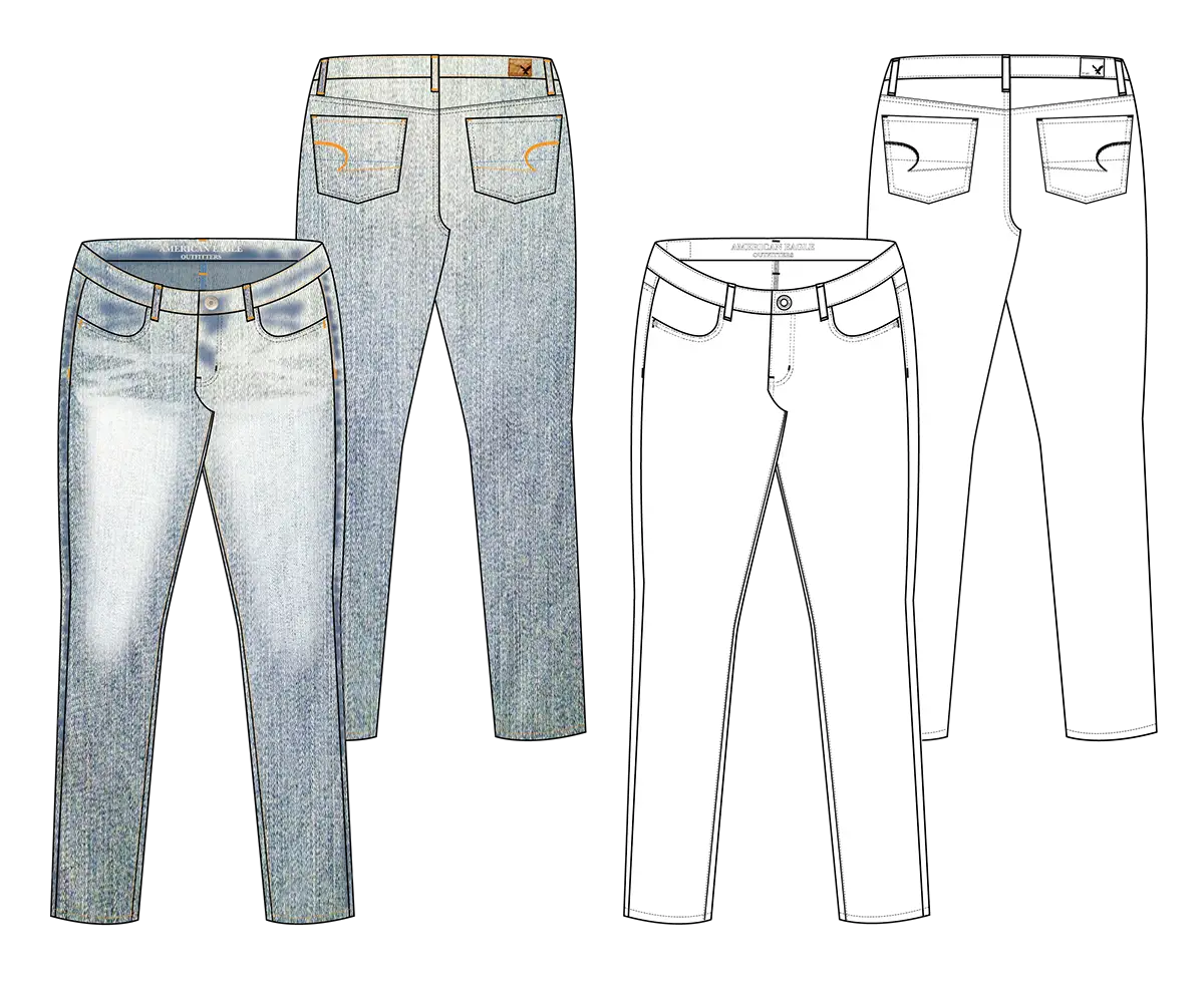 Illustration of Denim Jeans in Various Styles