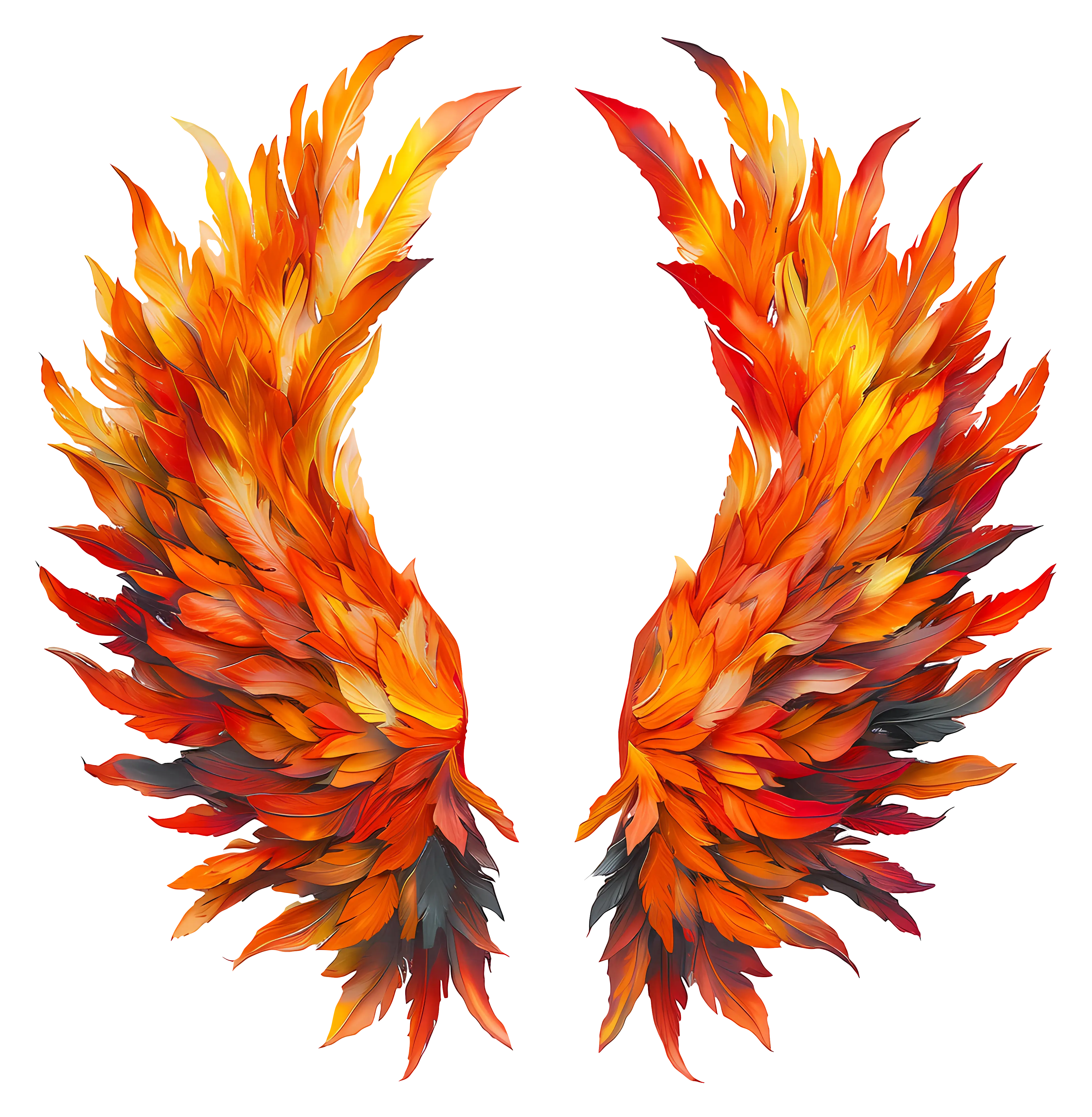 Fiery Angelic Wings with Bright Orange Feathers