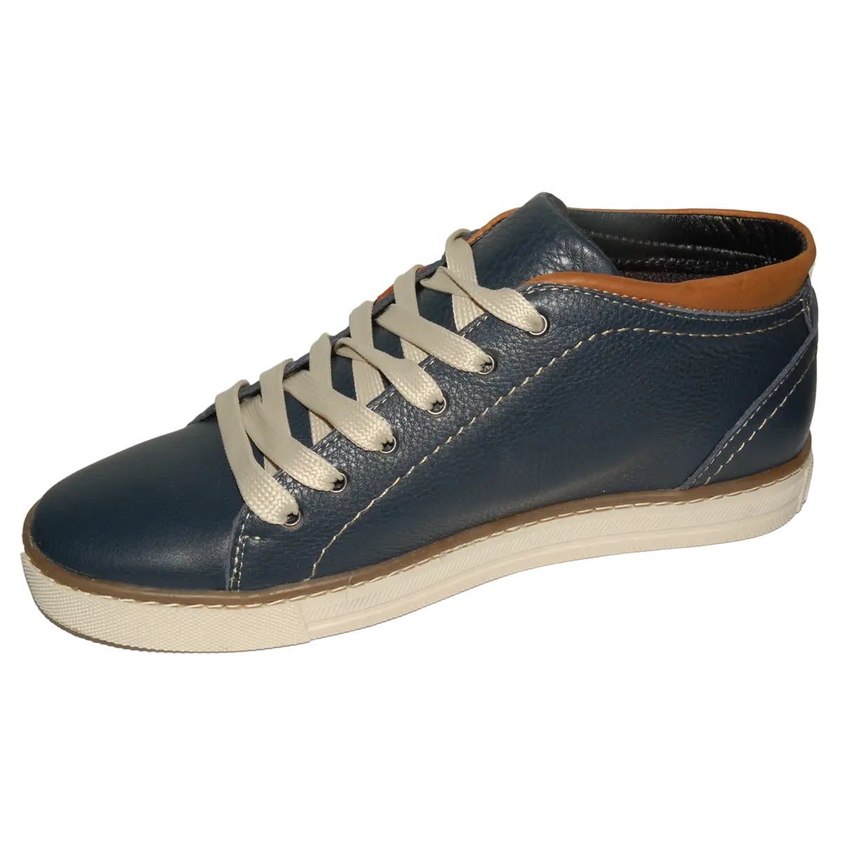 Blue Leather Casual Shoe with White Sole