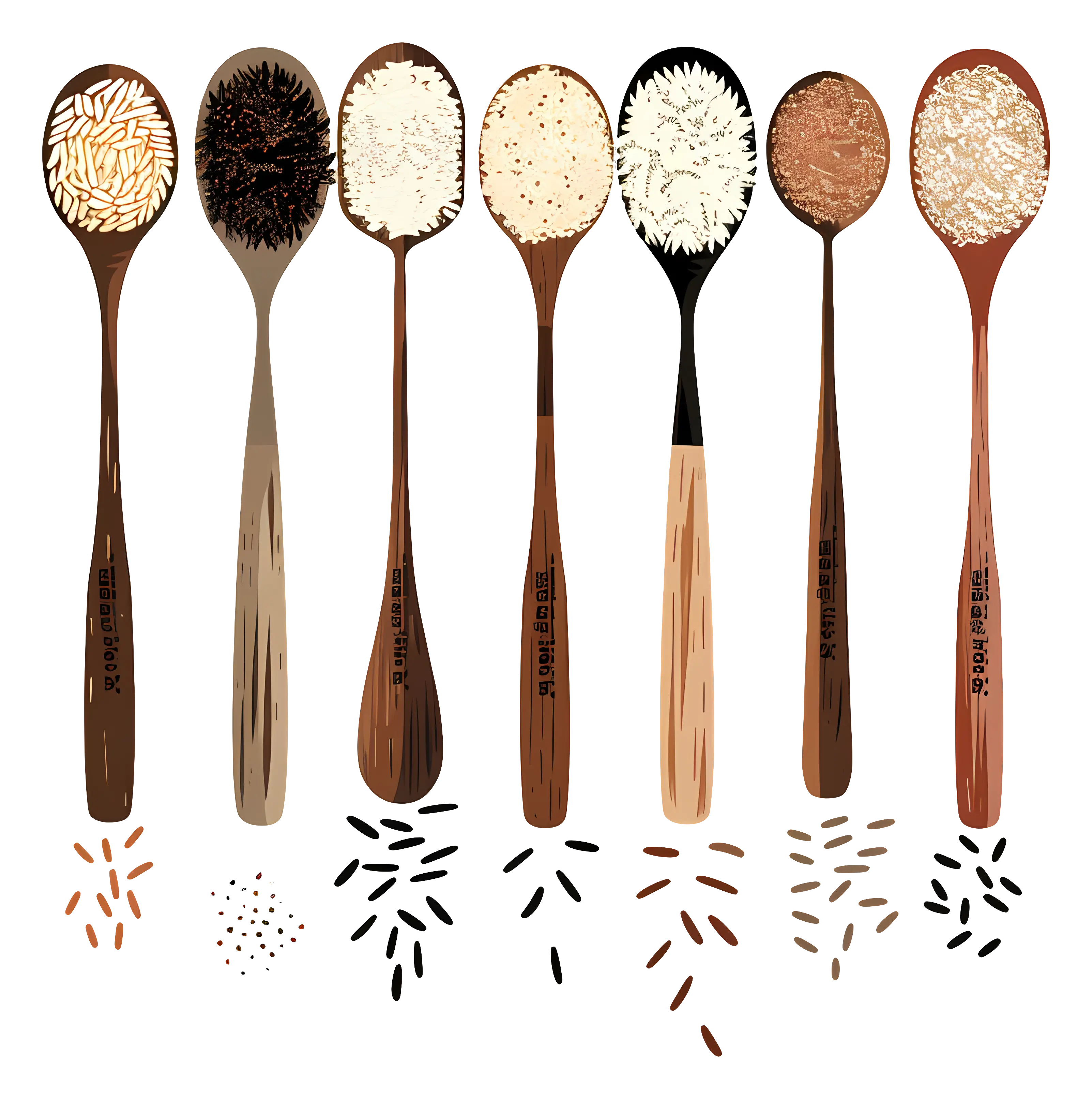 Variety of Rice in Wooden Spoons