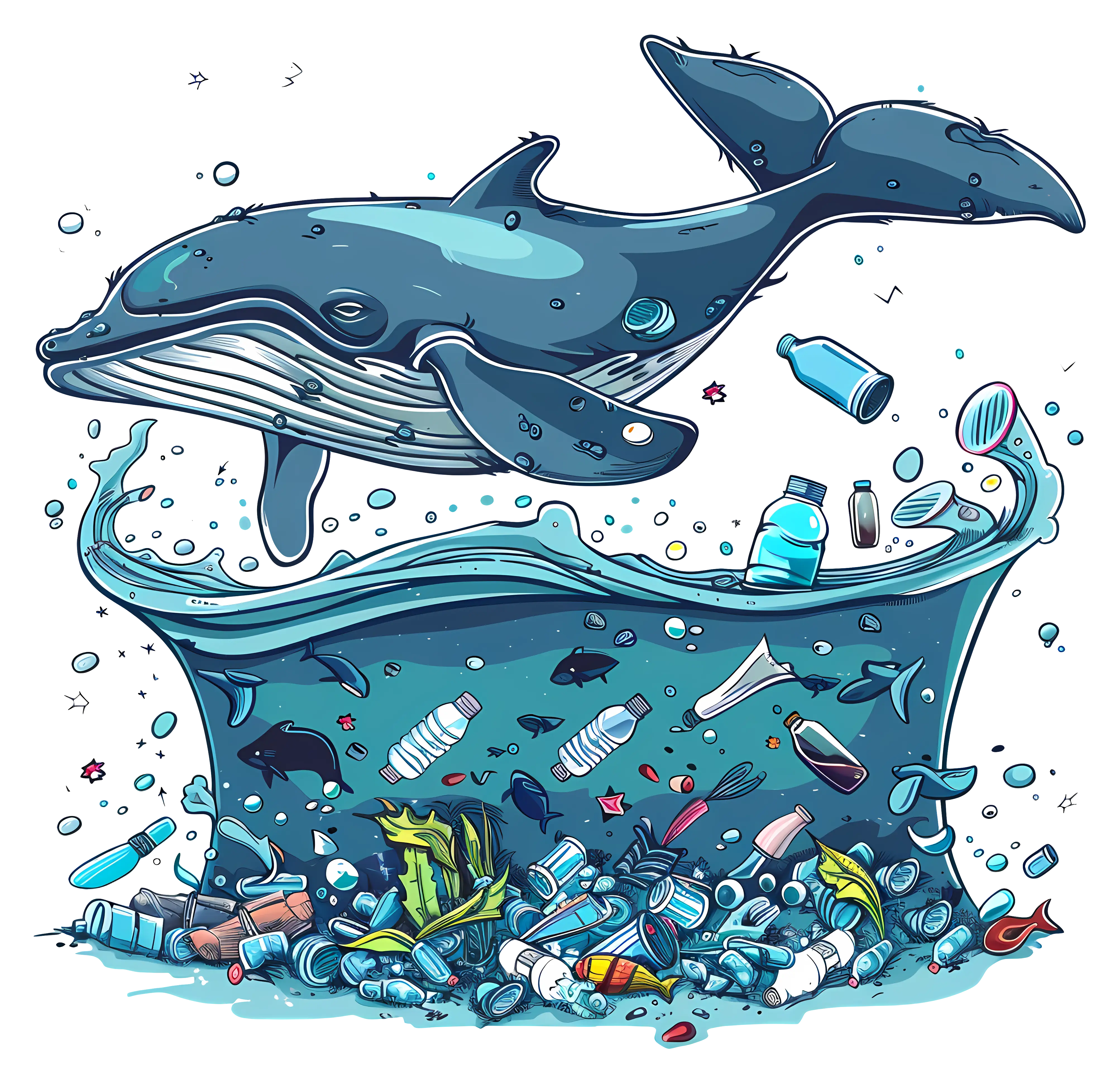 Whale and Ocean Pollution Illustration