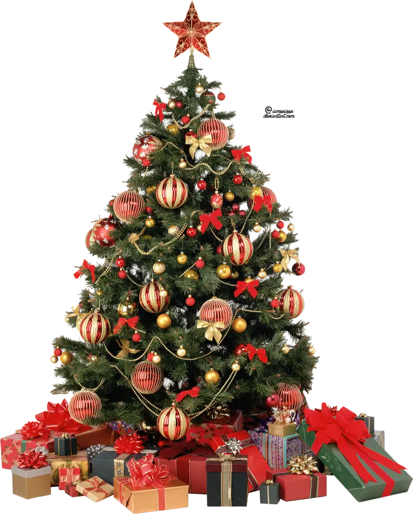 Beautiful decorated Christmas tree with gifts