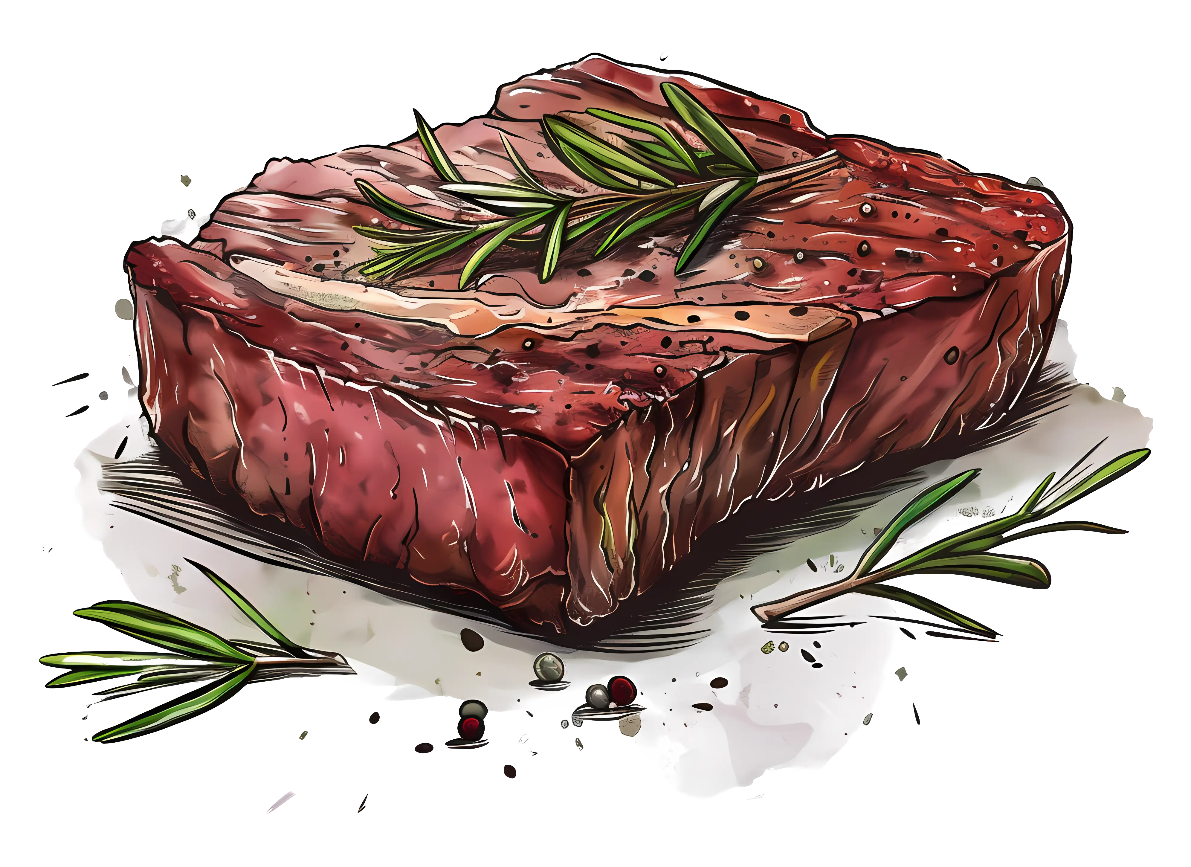 Delicious Seasoned Steak with Sprigs of Rosemary