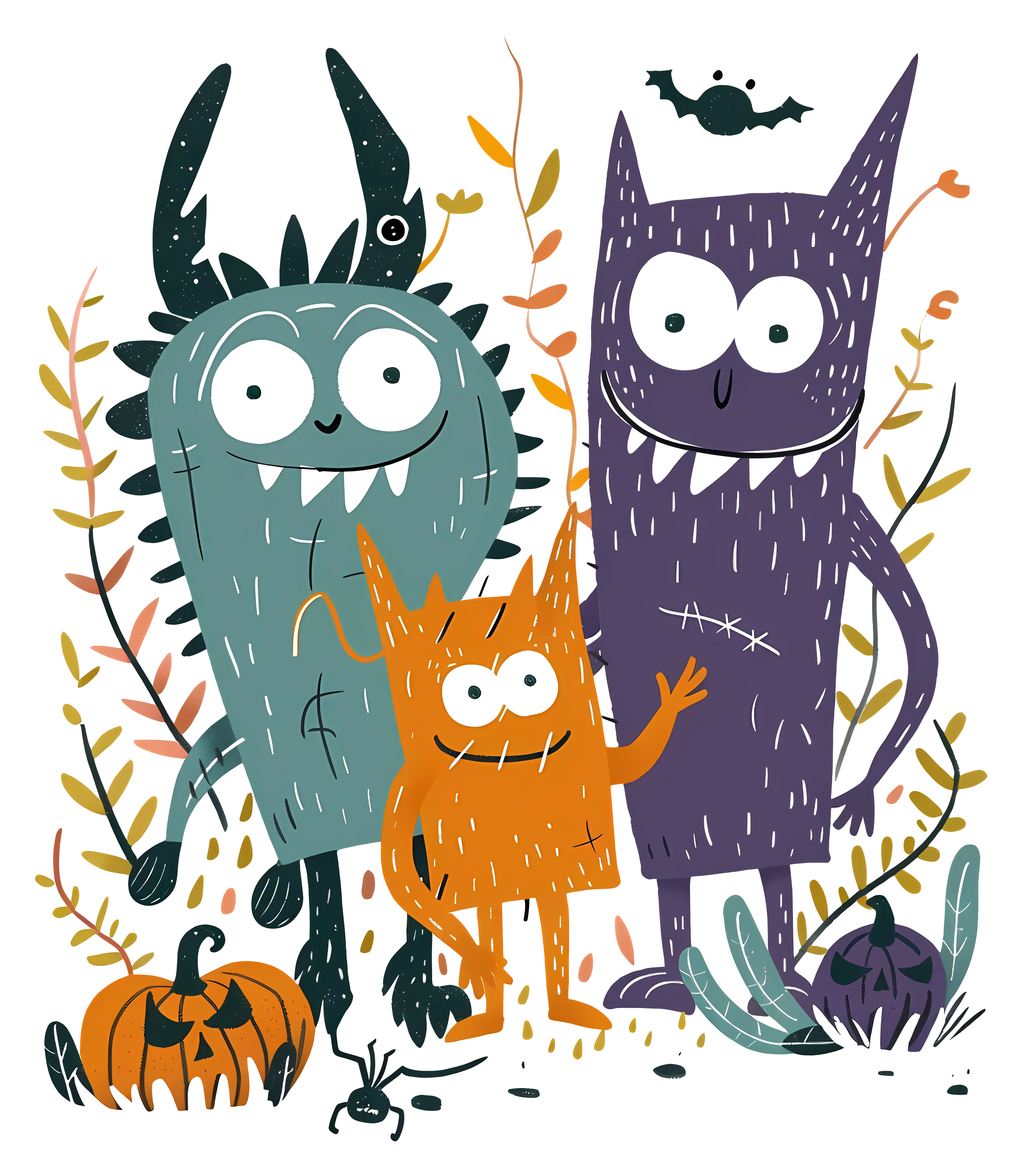 Cute Cartoon Monsters in Halloween Illustration