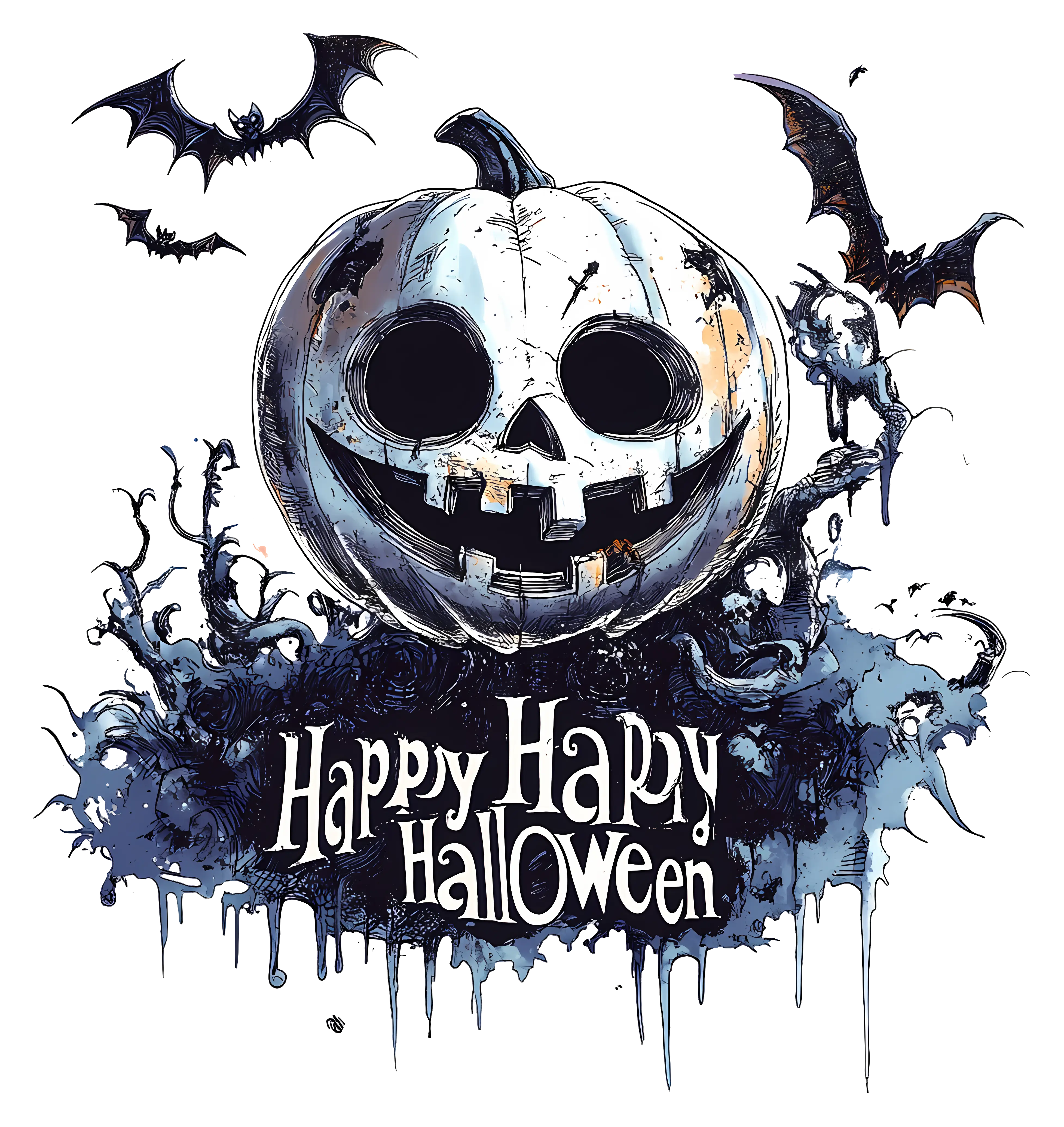 Spooky Halloween Pumpkin with Bats