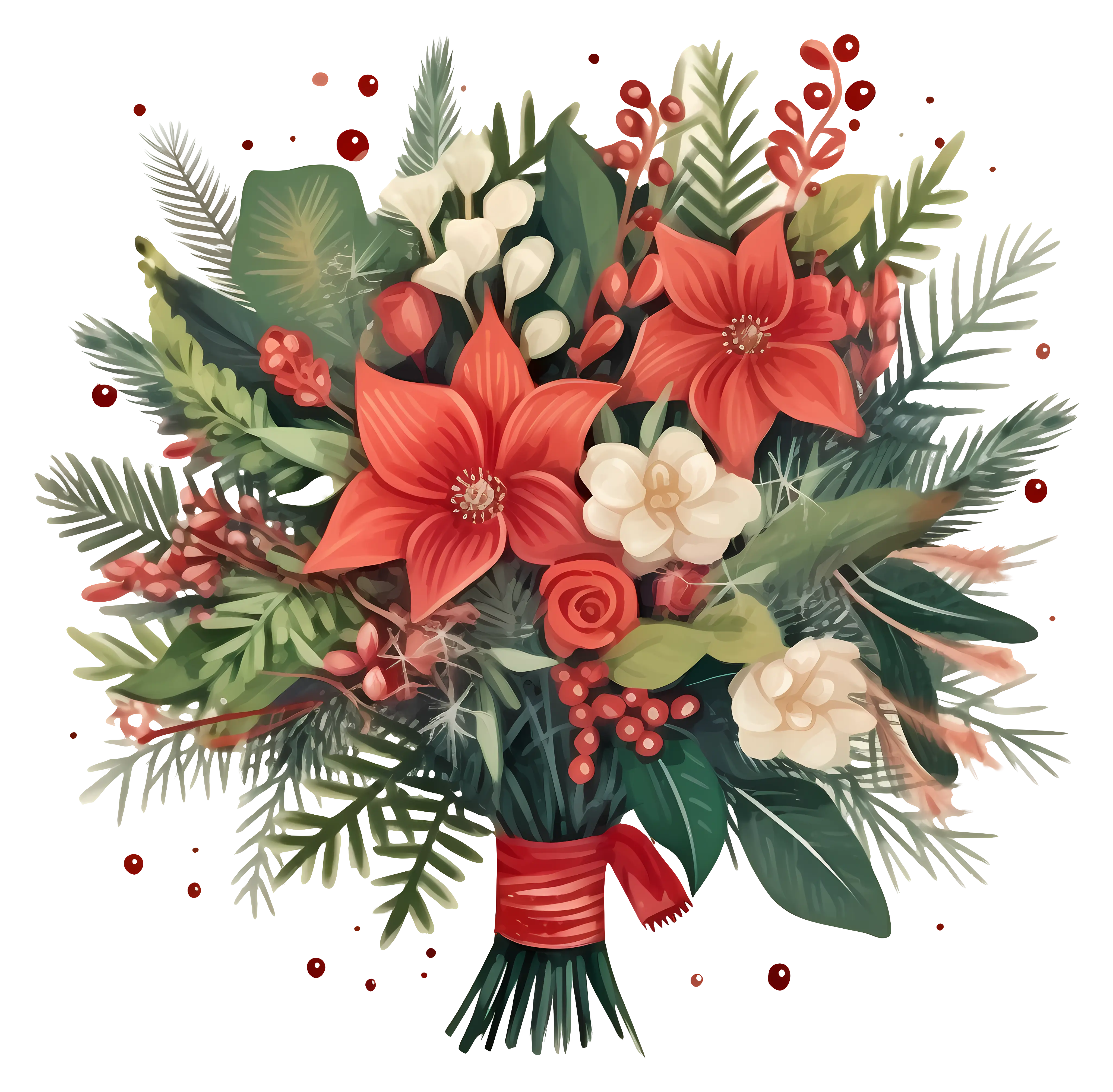 Festive Christmas Floral Bouquet with Ribbons