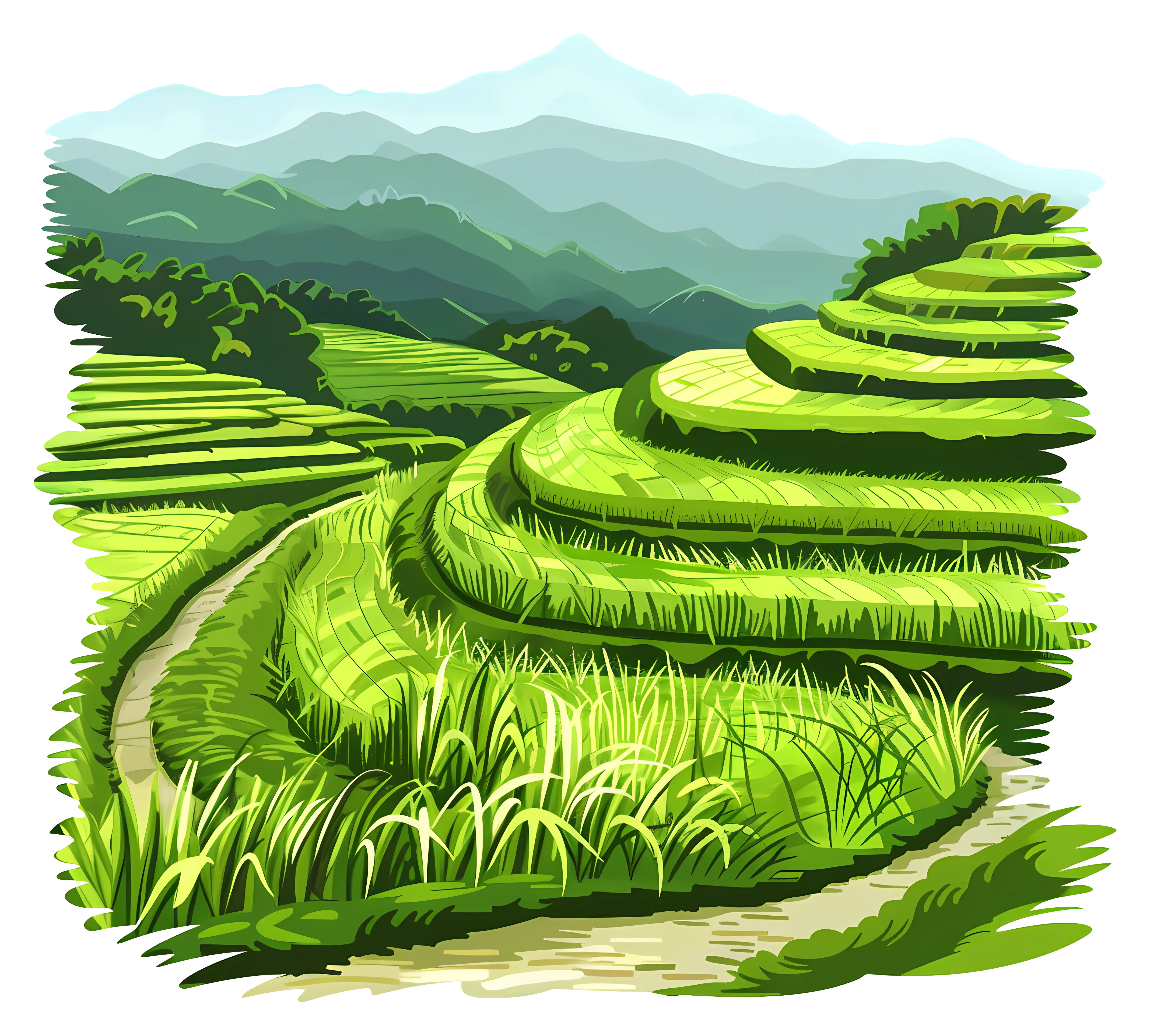 Green Terraced Rice Fields Landscape