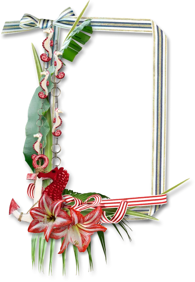 Decorative Frame with Flowers and Ribbons