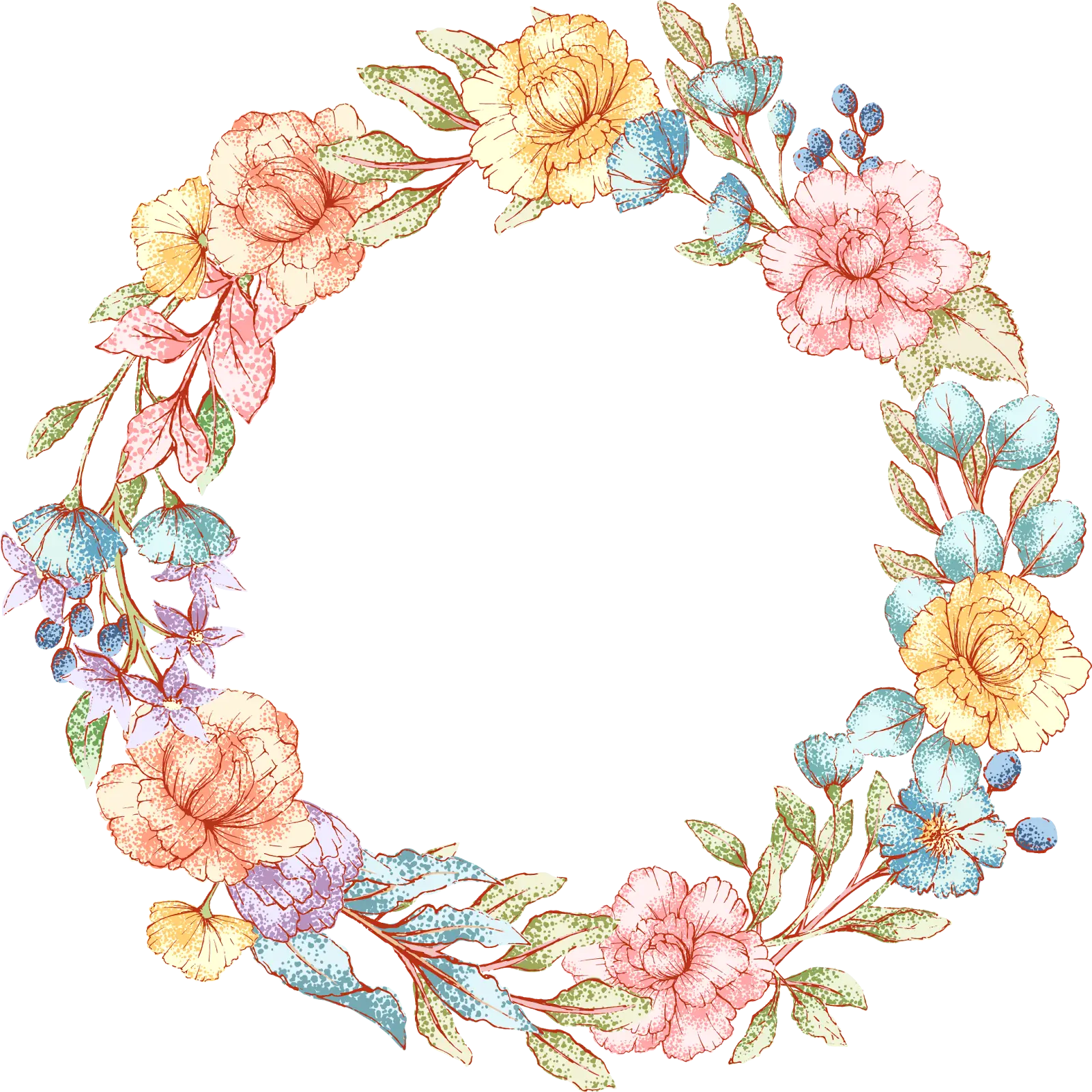 Floral Wreath with Pastel Flowers