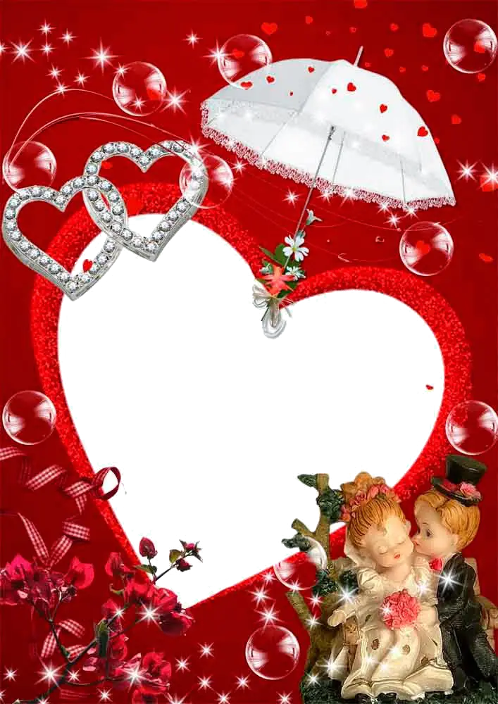 Heart-Shaped Frame with Romantic Couple and Umbrella
