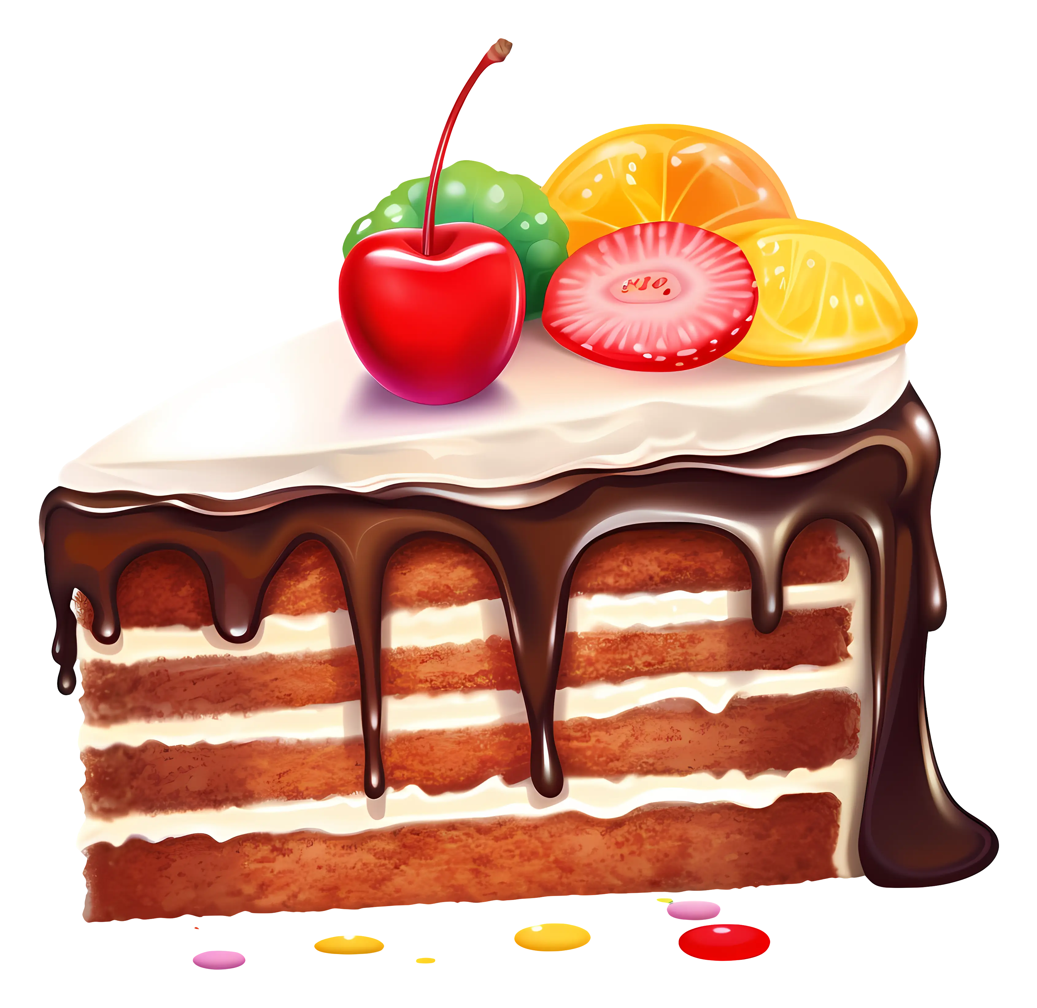 Chocolate Cake Slice with Fruit Garnish