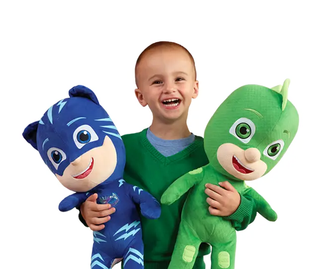Smiling Child with Plush Toys