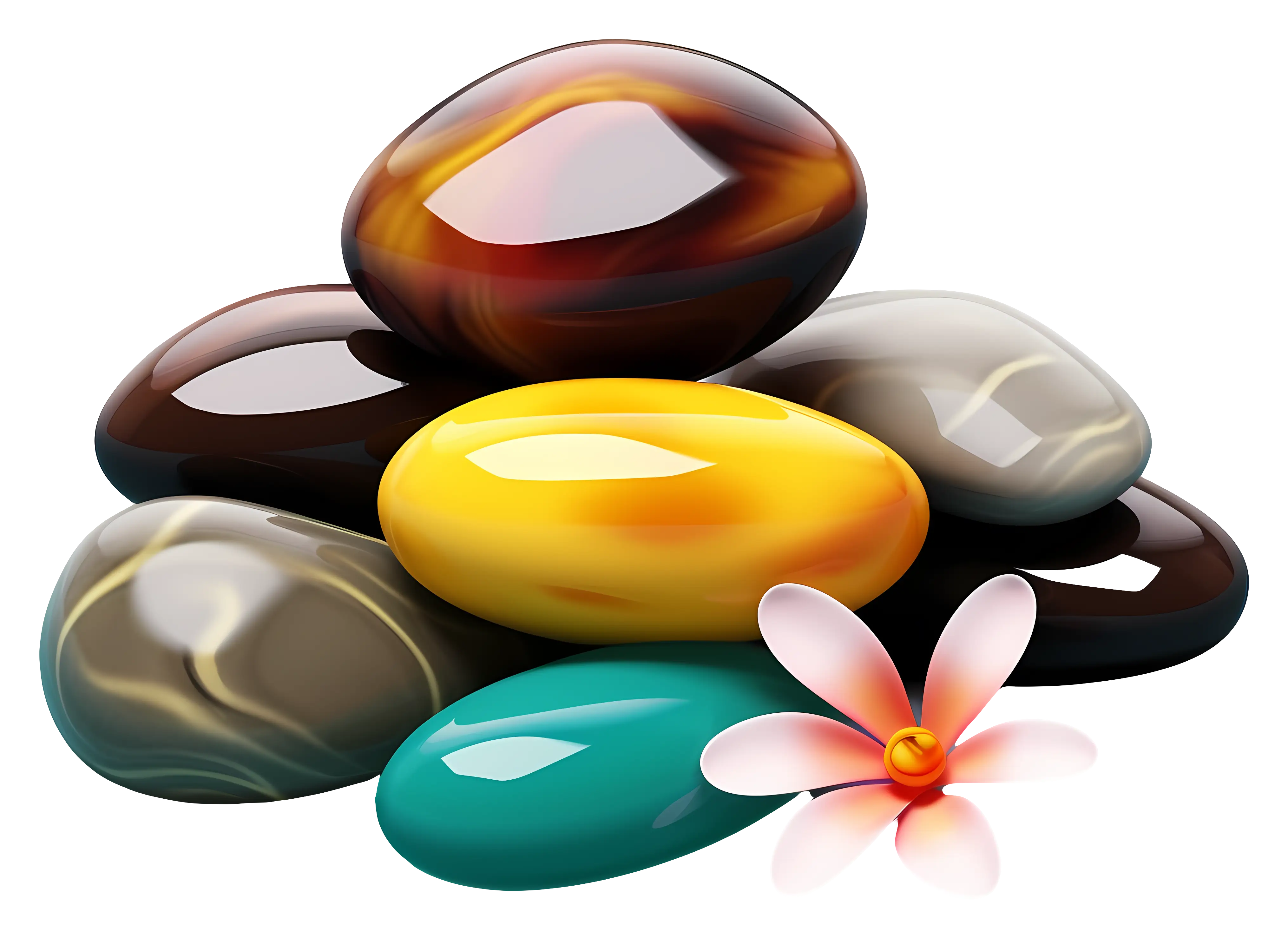Colorful Spa Stones with Flower Decoration