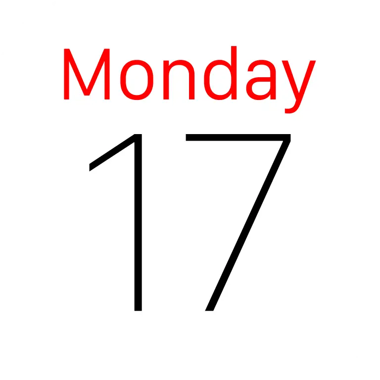 Calendar Display Highlighting Monday 17