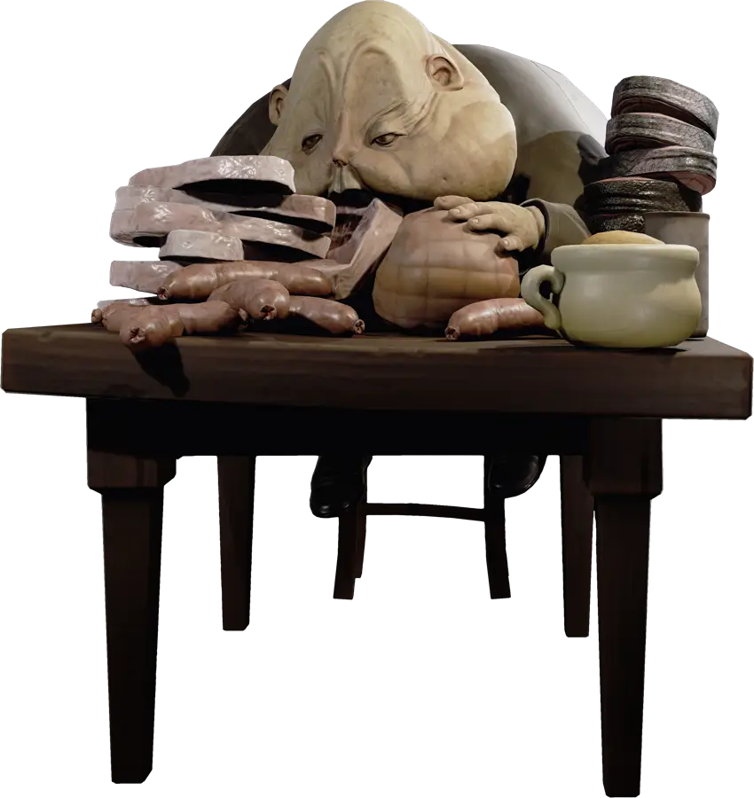 Cartoon Character Eating at Table
