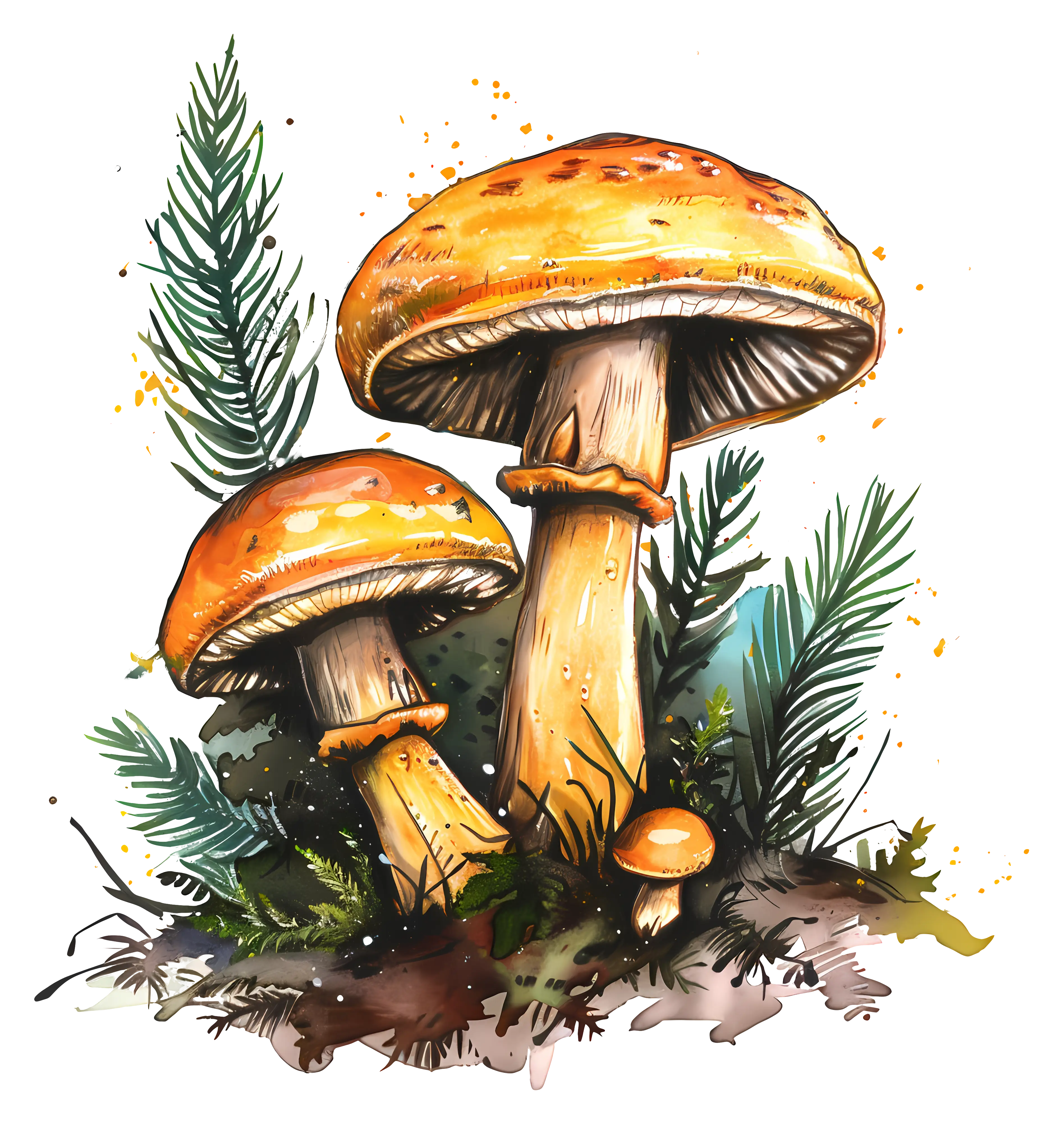 Illustration of Orange Forest Mushrooms