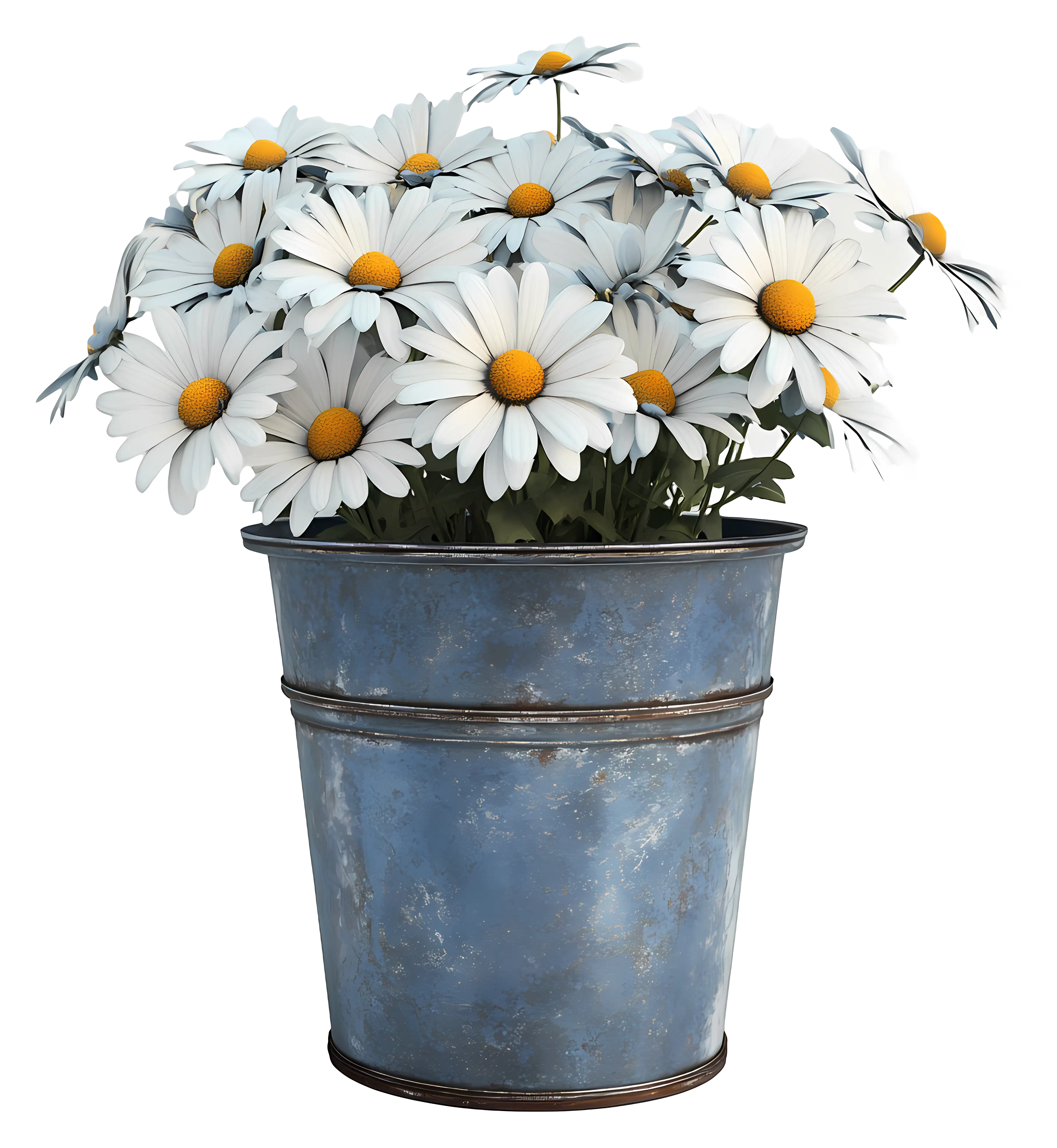 White Daisies in Blue Pot