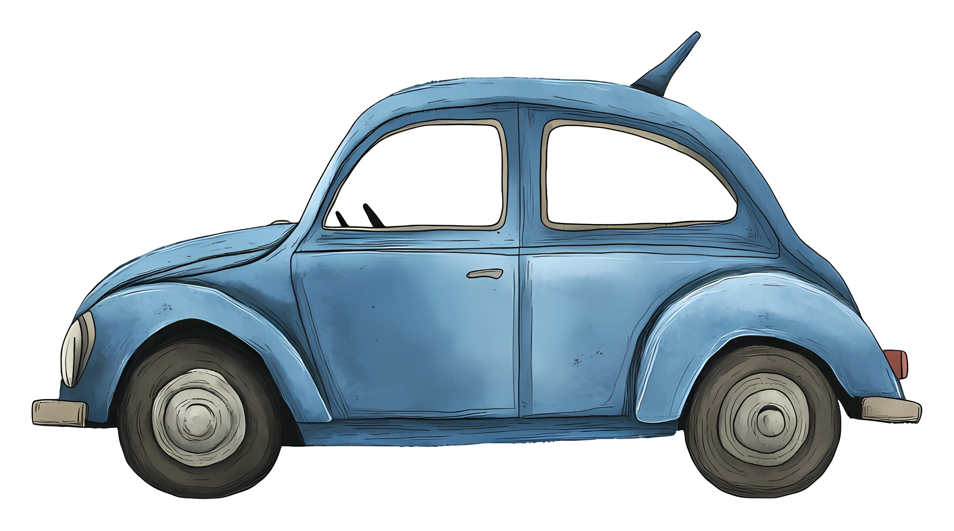 Blue Vintage Car in Artistic Illustration