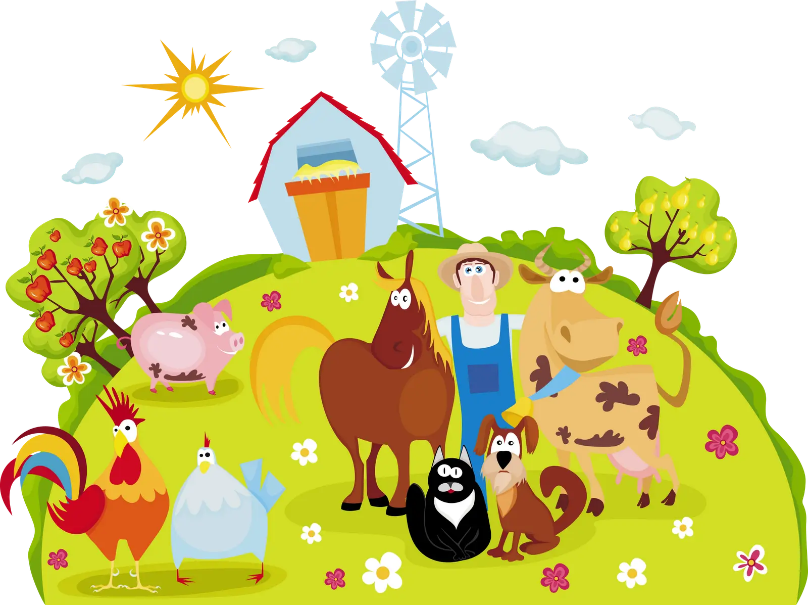 Colorful Farm with Animals