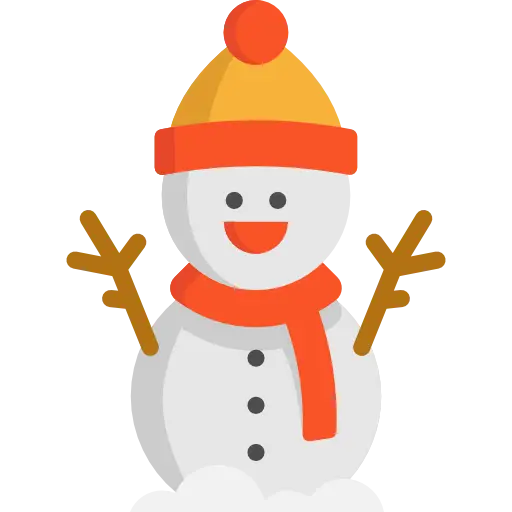 Cartoon Snowman with Hat and Scarf in Winter Setting