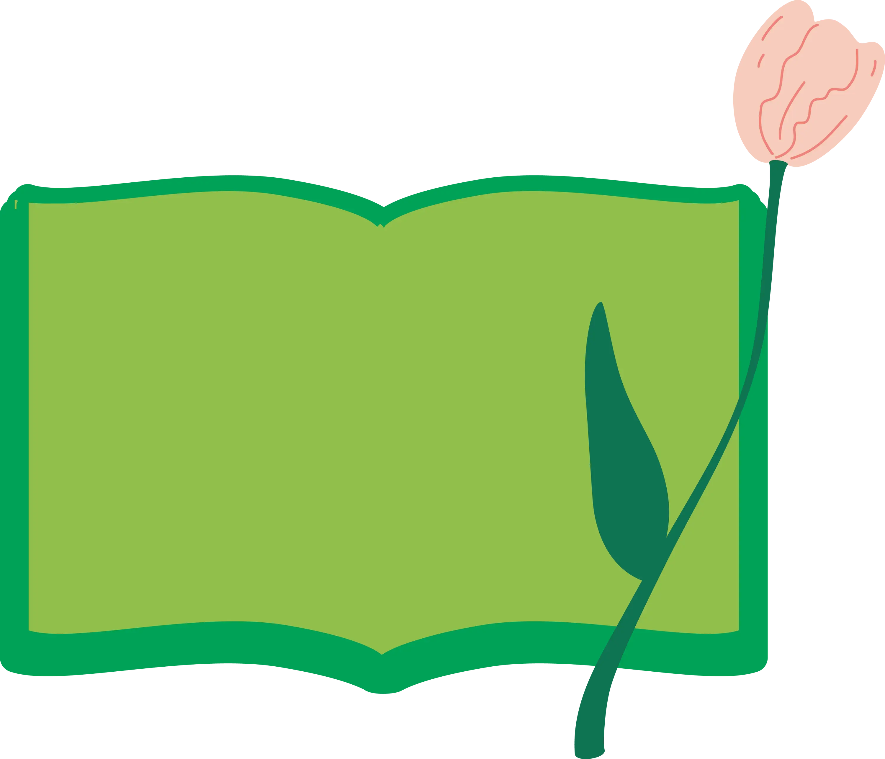 Green Book Page with Pink Tulip Illustration