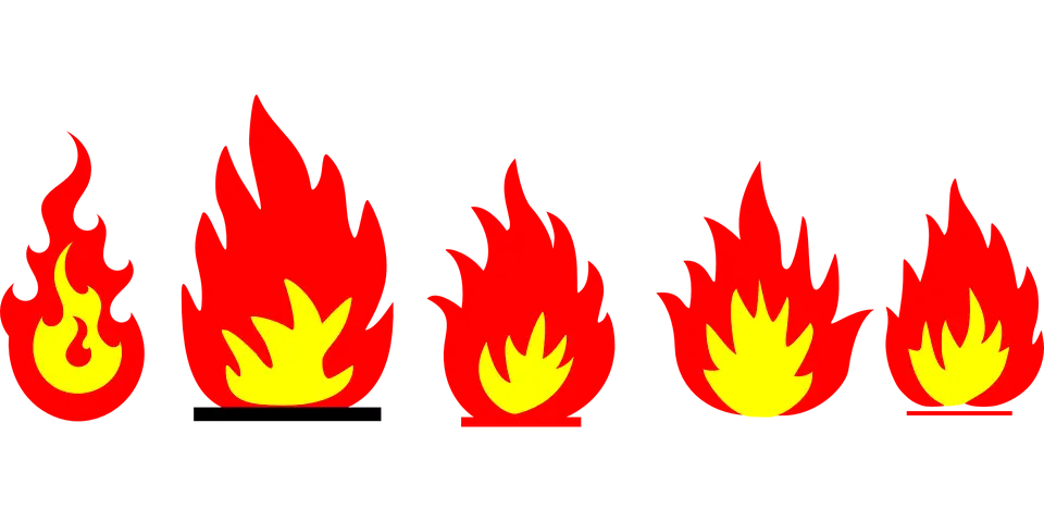 Set of Red and Yellow Fire Flame Icons