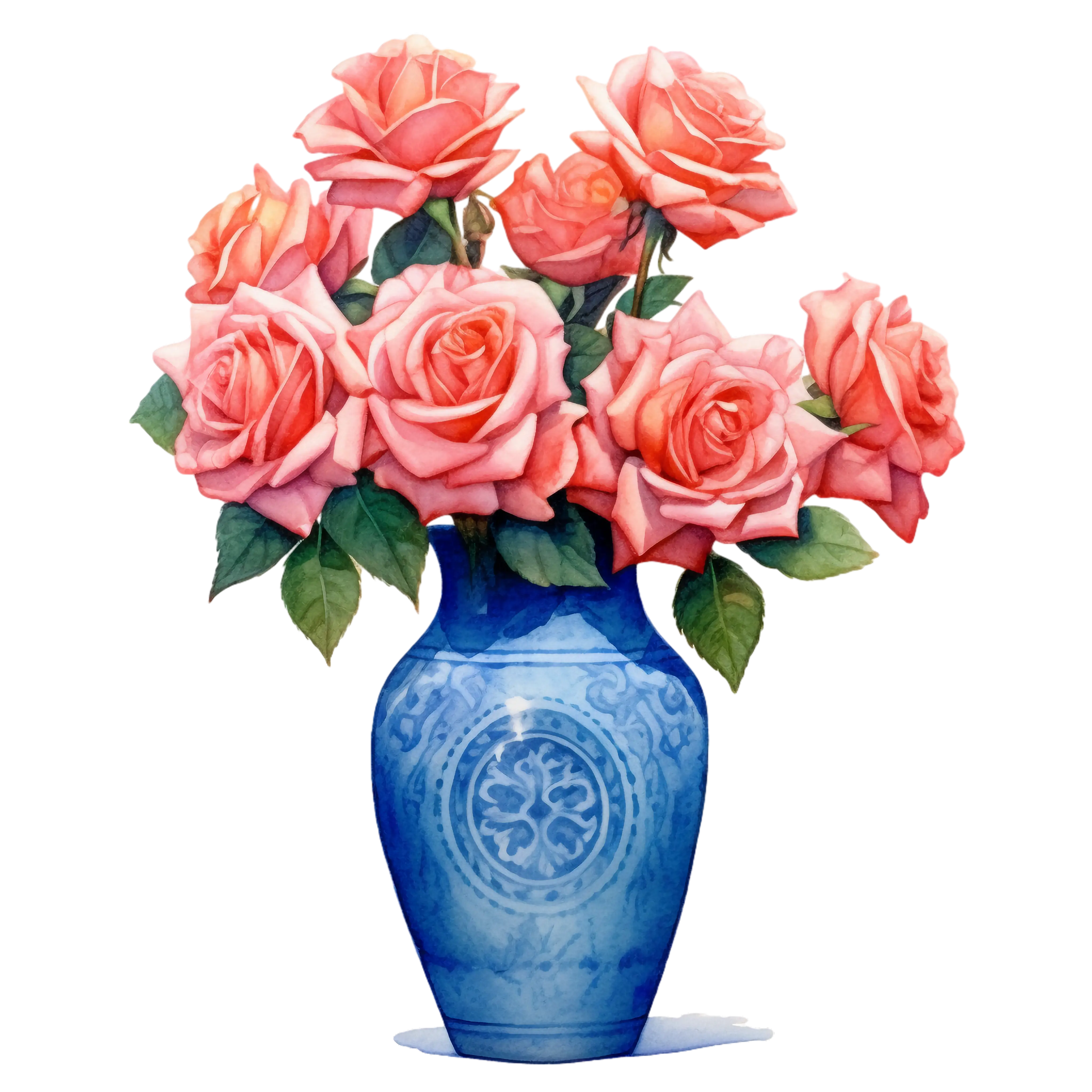 Beautiful Pink Roses in a Blue Vase