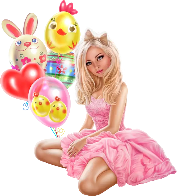 Cute Girl in Pink Dress with Festive Balloons