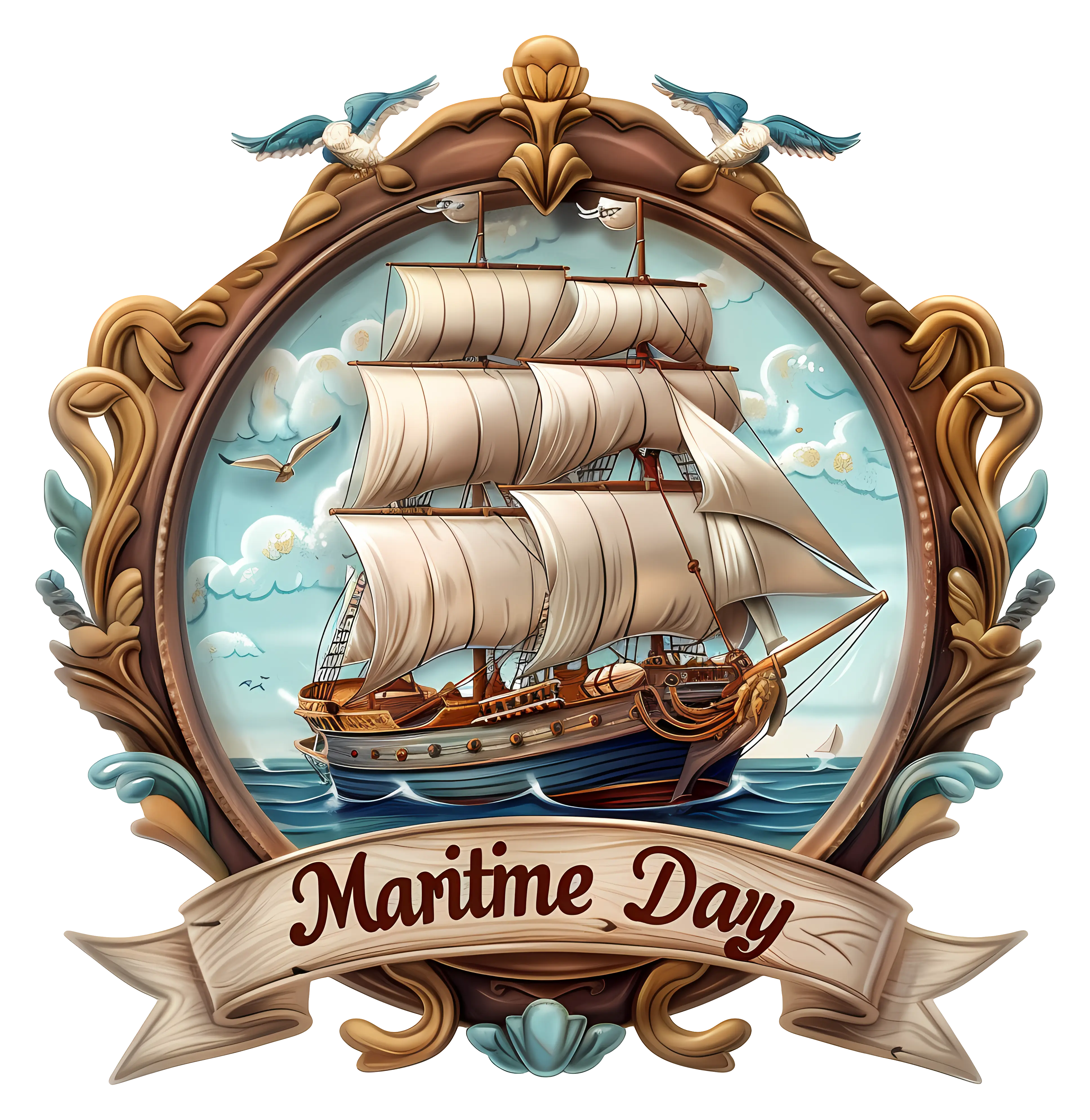 Maritime Day Emblem with Ship